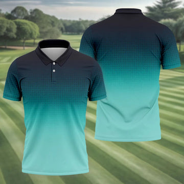Turquoise Gradient Hawaiian Golf Shirt, Golf Tops For Men, Polo Shirts For Men