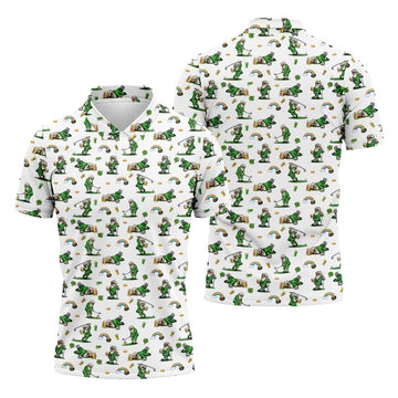 St Patrick's Day Leprechaun Character Golf And Beer White Golf Shirt, Fun Golf Shirts For Men, Polo For Men