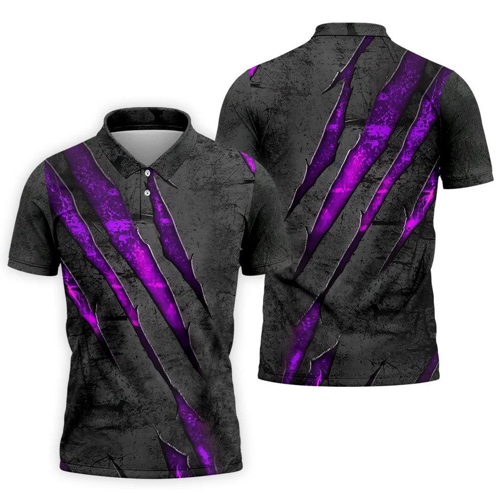 Purple Claw Marks Hawaiian Golf Shirt, Scratch Print Men's Golf Shirt, Polo Shirts For Men