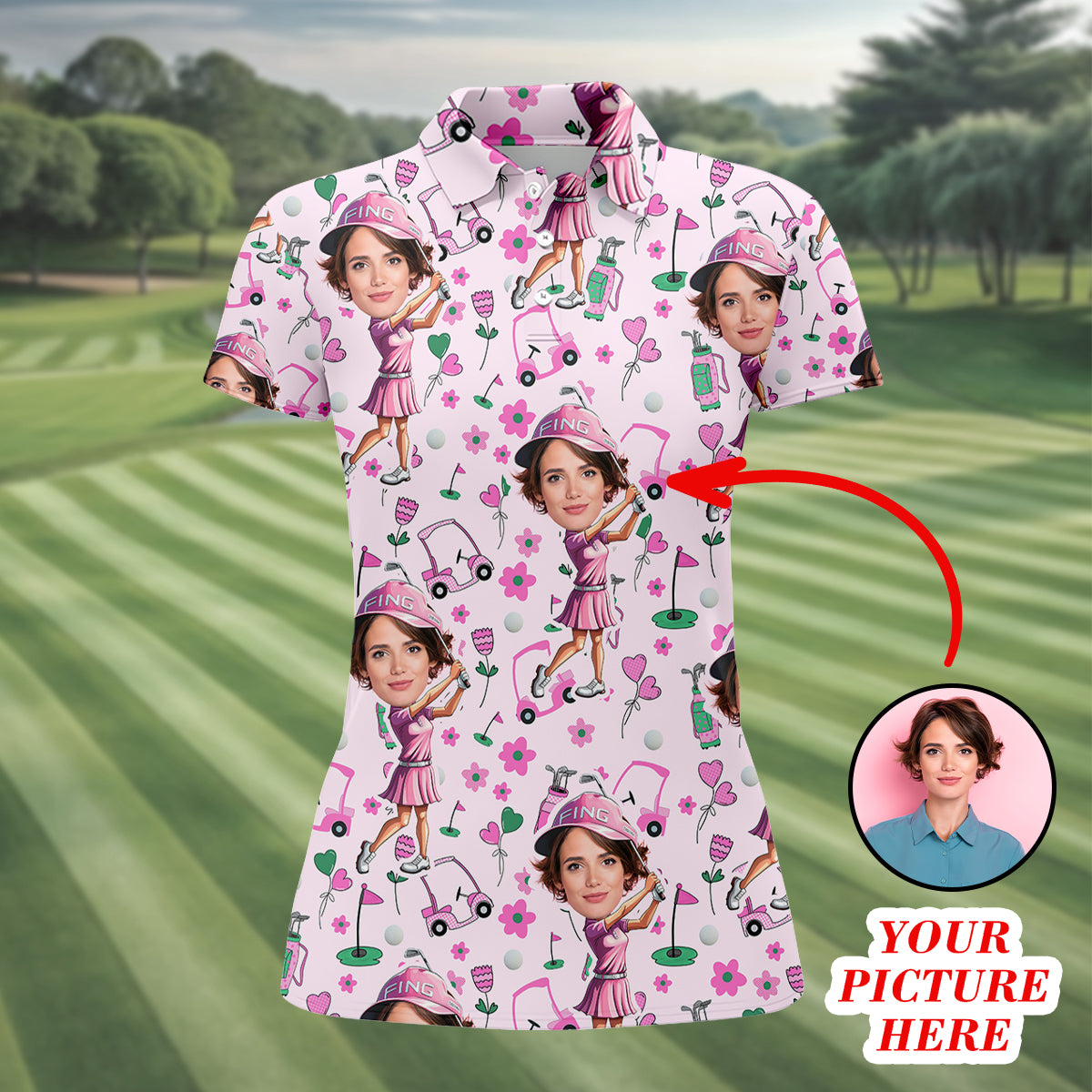 Custom Face Funny Womens Golf Polo ShirtLadies Golf Shirt