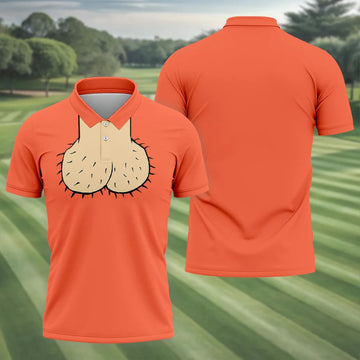 Orange Funny Dickhead Faux Chest Golf Shirt, Golf Shirts For Men, Mens Golf Apparel