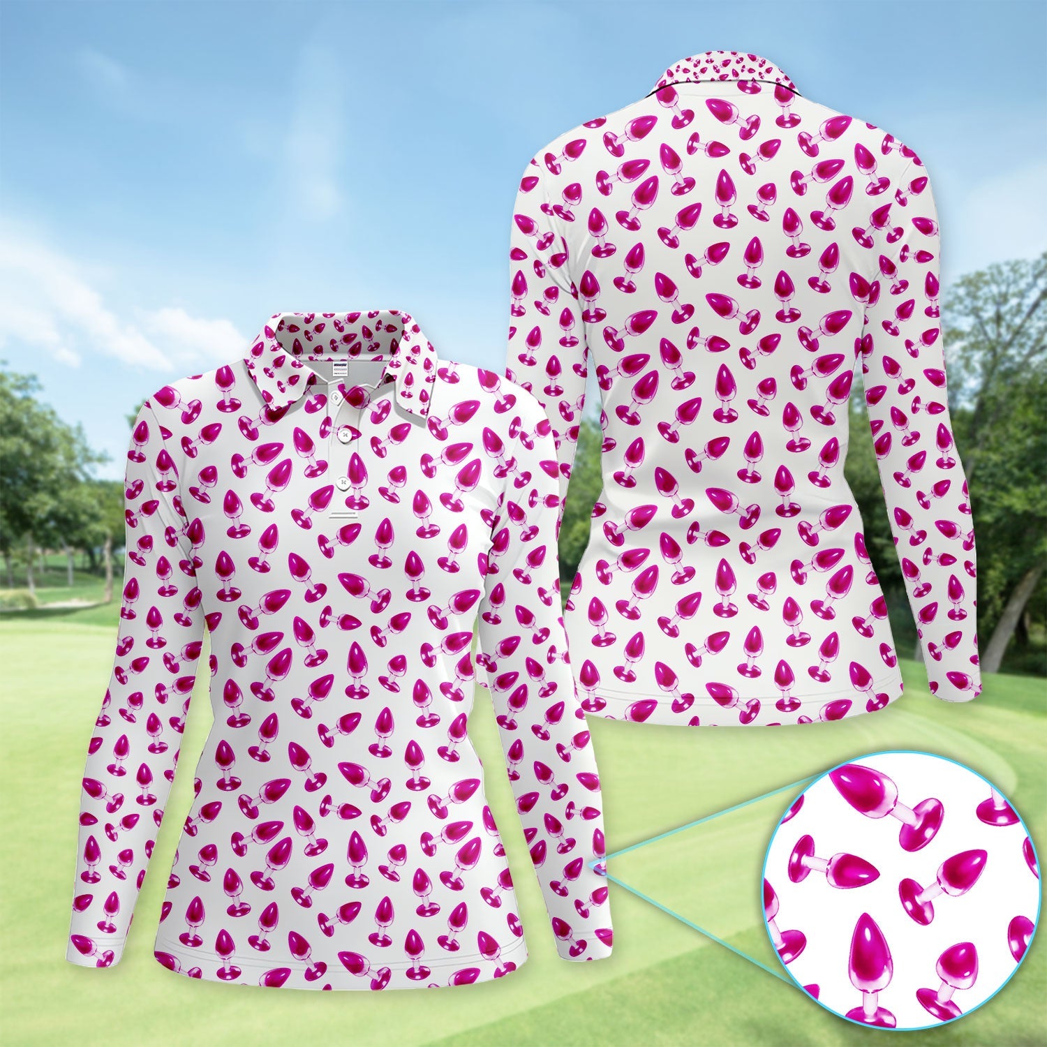 Funny Pink Plug Pattern Shirt, Adult Humor Golf Shirt For Women, Bachelor Party Gift