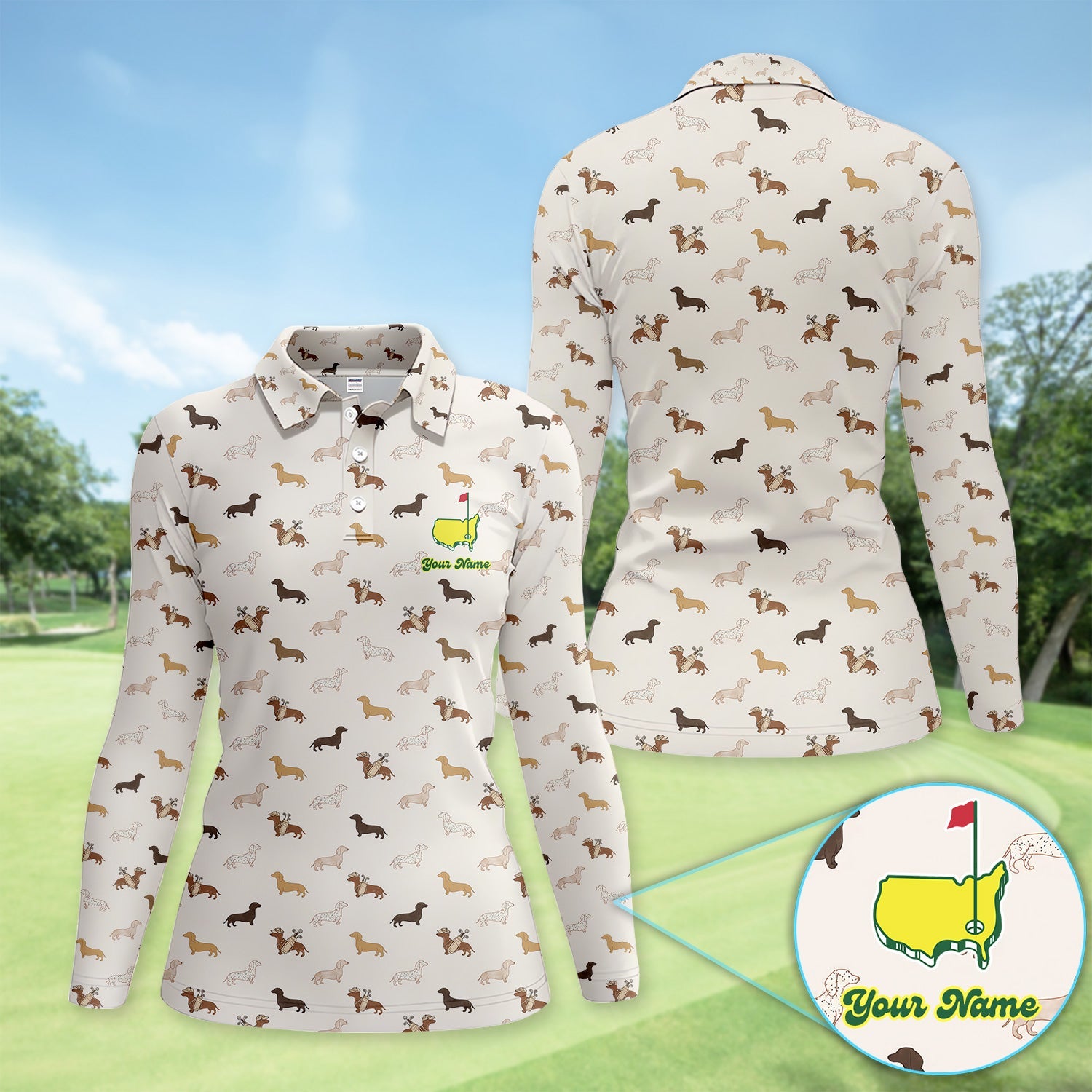 Personalized Dachshund Dog Golf Pattern Shirt, Cute Dachshund Golf Shirt For Women, Dog Lover Golf Gift