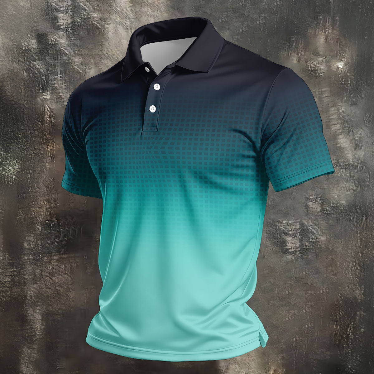 Turquoise Gradient Hawaiian Golf Shirt, Golf Tops For Men, Polo Shirts For Men