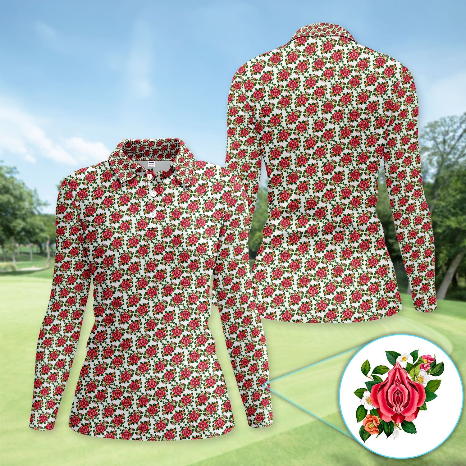 Vintage Rose Floral Golf Pattern Shirt, Romantic Rose Aesthetic Golf Shirt For Women, Flower Lover Gift