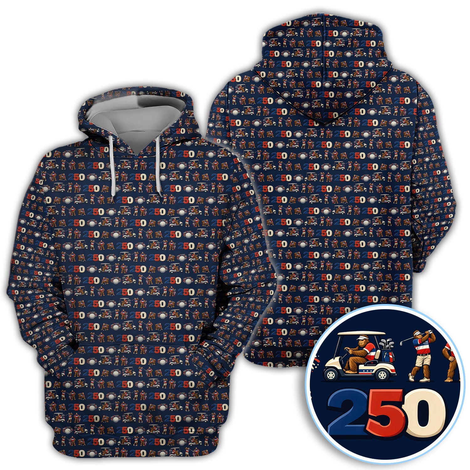 Funny Bigfoot Pattern Golf Shirt, 250th Anniversary Golf Polos, Golf Gift For Golfer
