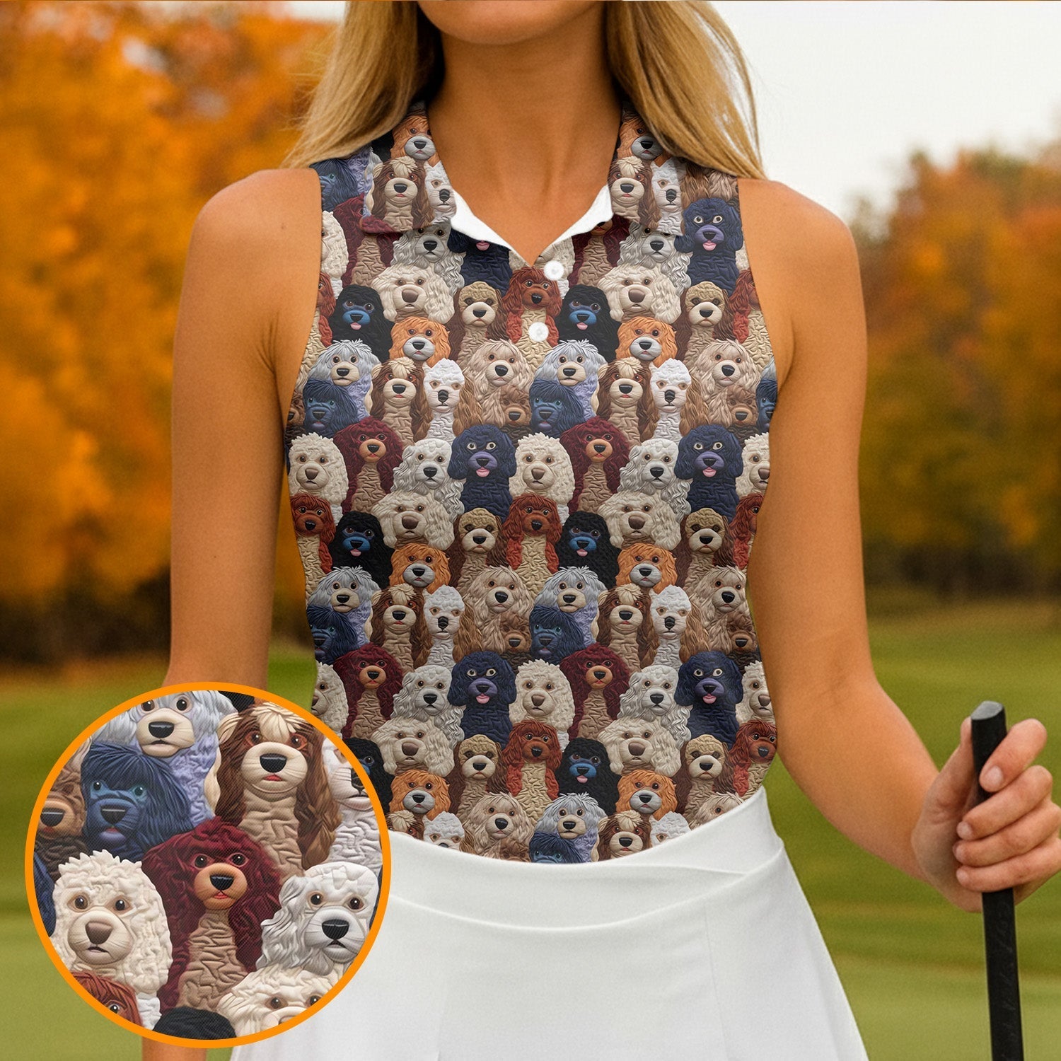 Cartoon Poodle Dog Women's Golf Tops, Gifts For Dog Lovers, Ladies Golf Polos, Golf Gift For Ladies