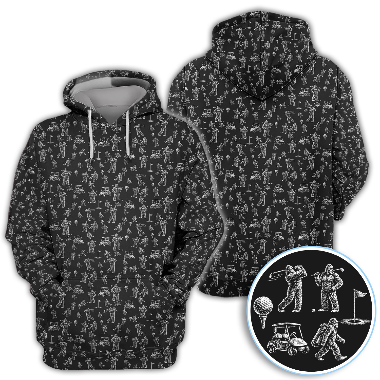 Funny Bigfoot Pattern Golf Polos, Squatch Bigfoot Golf Shirt For Men, Crazy Golf Gift For Golfer