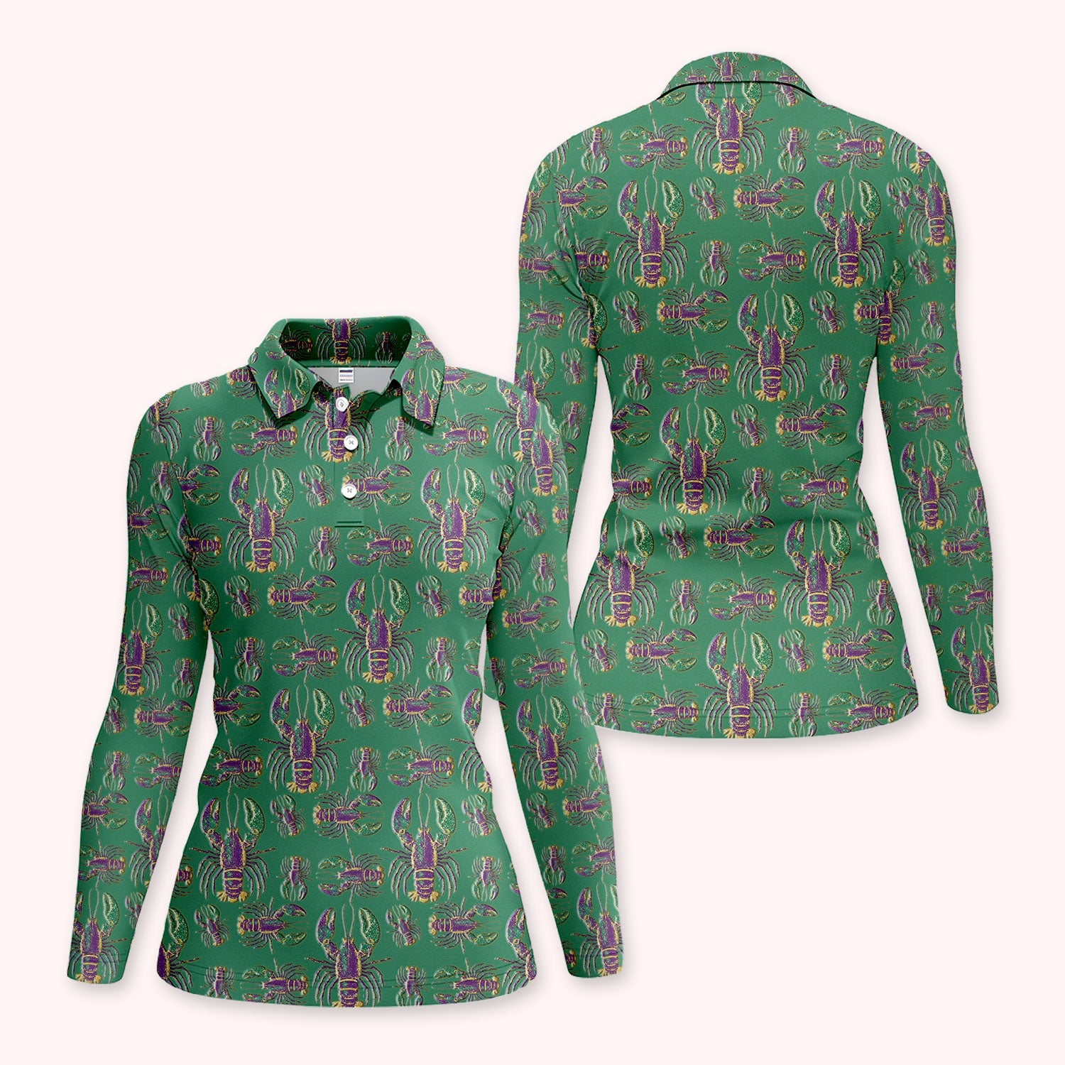 Crazy Louisiana Crawfish Golf Shirt For Women, Mardi Gras Crawfish Pattern Golf Polos, Golf Gift For Golfer
