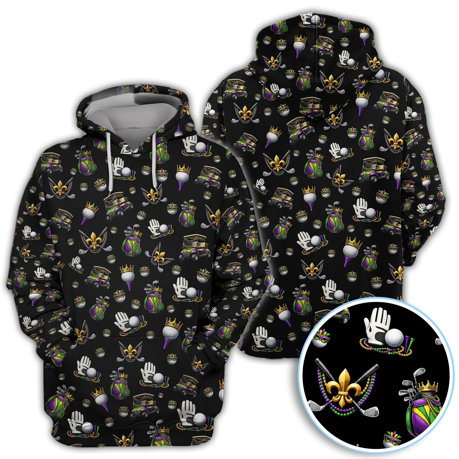 Mardi Gras Pattern Golf Shirt For Men, Funny Golf Polos, Crazy Golf Gift For Golfer
