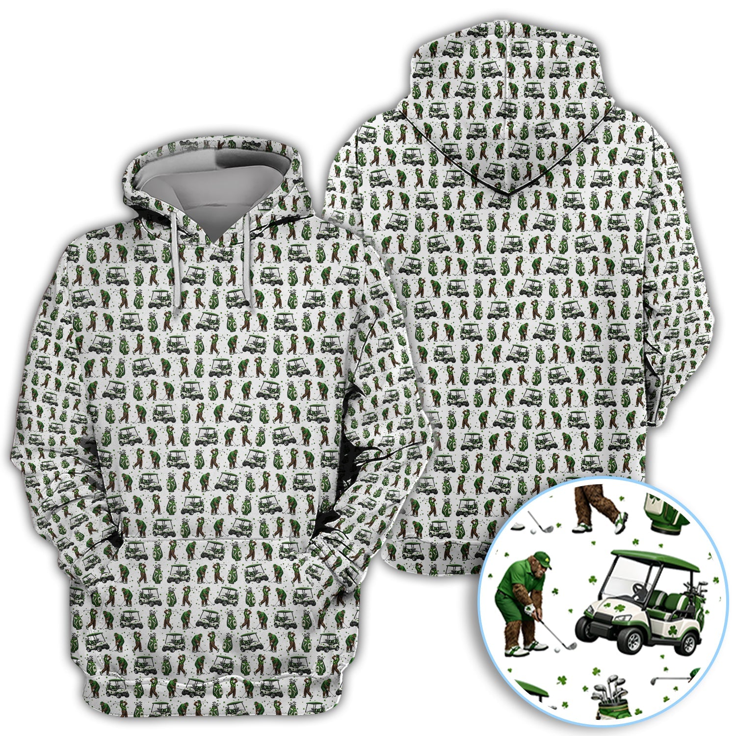 Bigfoot Golf St. Patrick’s Day Pattern Golf Polos, Sasquatch Golf Shirt For Golfer, Crazy Men's Golf Gift