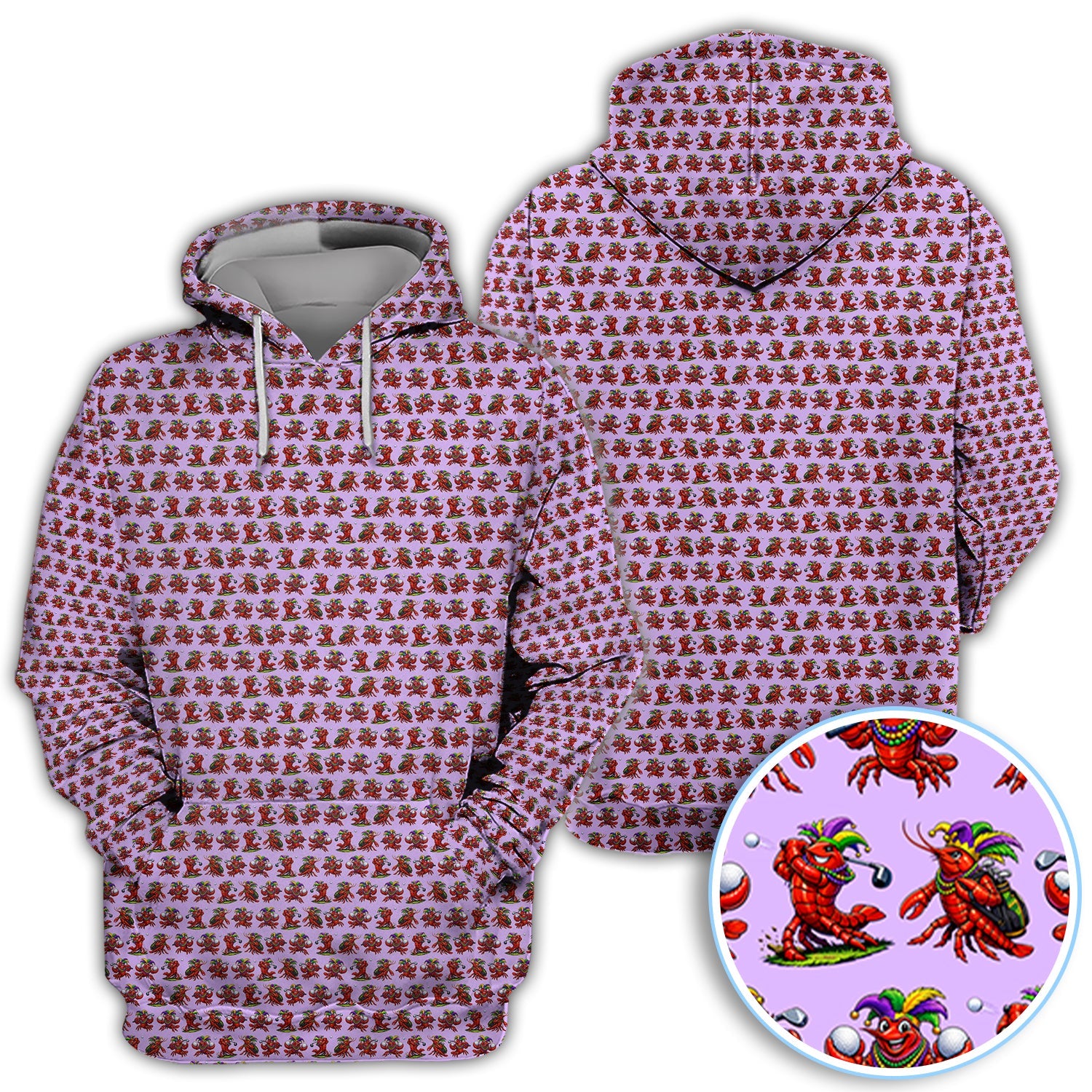 Festival Golf Polos For Golfer, Mardi Gras Crawfish Pattern Golf Shirt, Golf Gift For Men