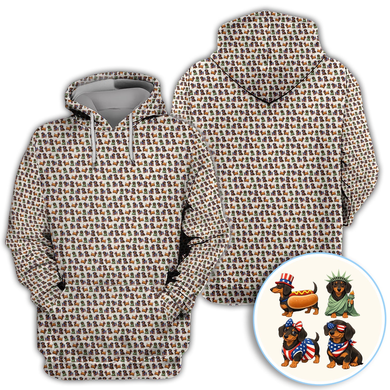 American Dachshund Pattern Golf Shirt, Funny Wiener Dog USA Golf Shirt For Men, Golf Gift For Golfer