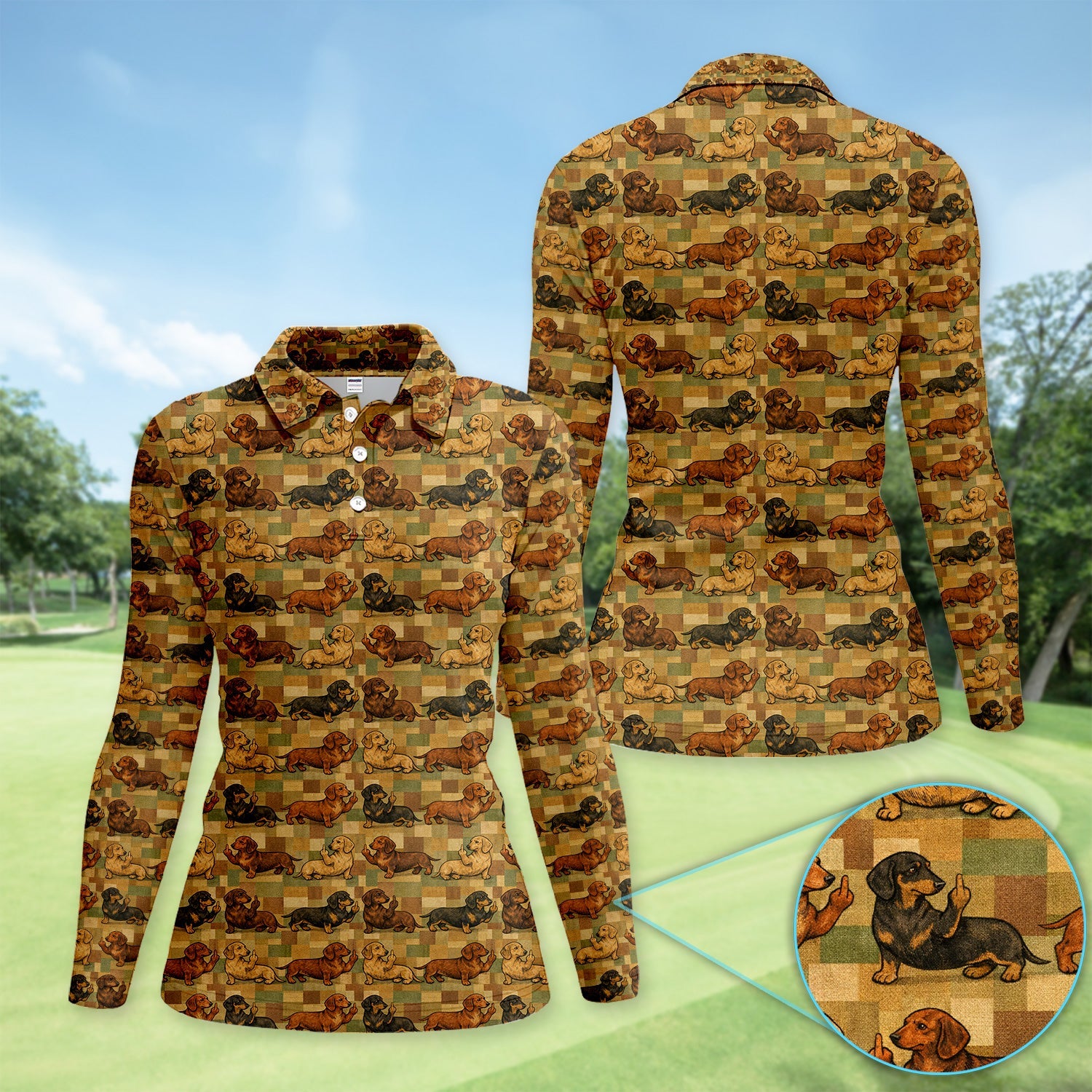 Funny Dachshund Dog Golf Pattern Shirt, Vintage Wiener Dog Golf Shirt For Women, Dog Lover Gift
