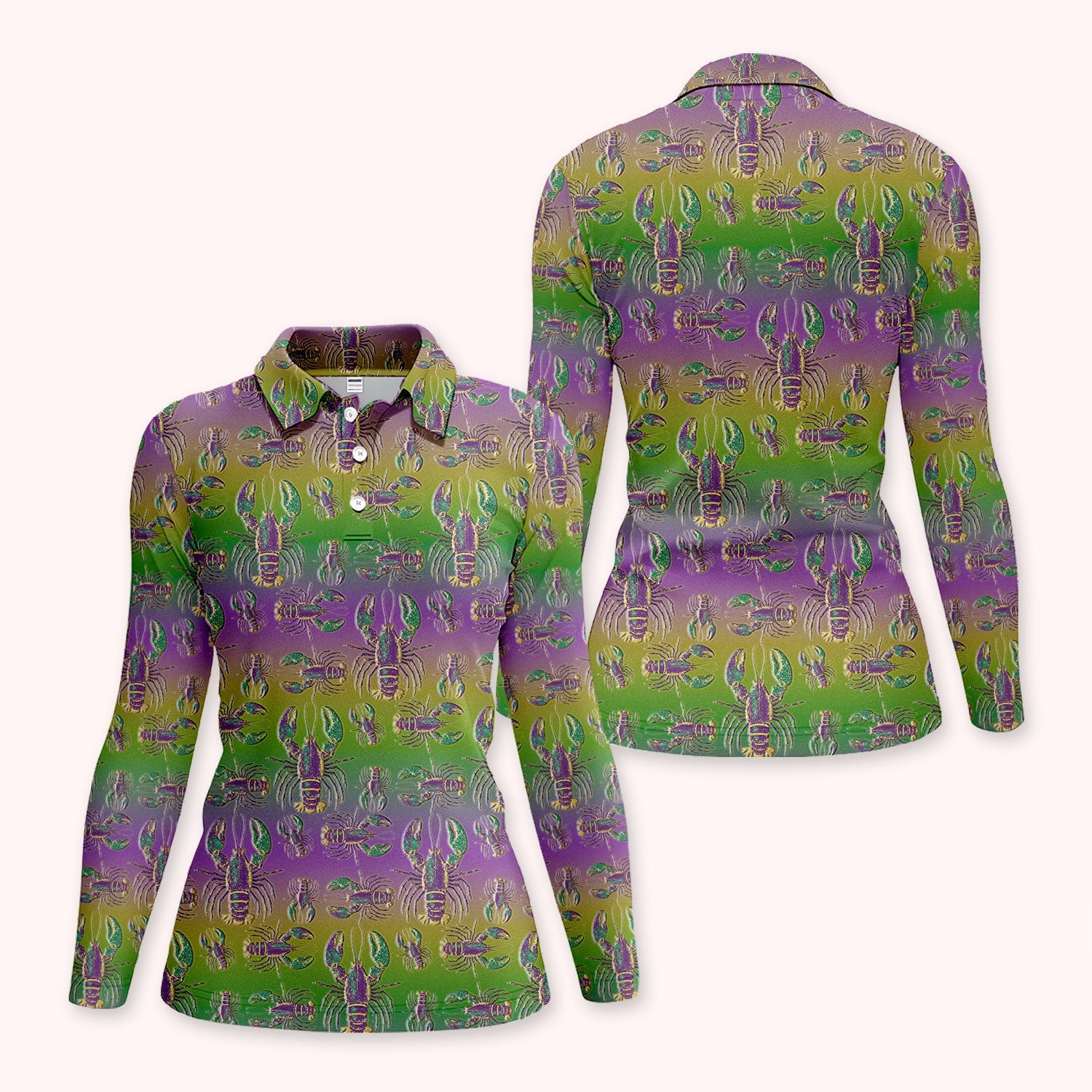 Crazy Louisiana Crawfish Golf Shirt For Women, Mardi Gras Crawfish Pattern Golf Polos, Golf Gift For Golfer