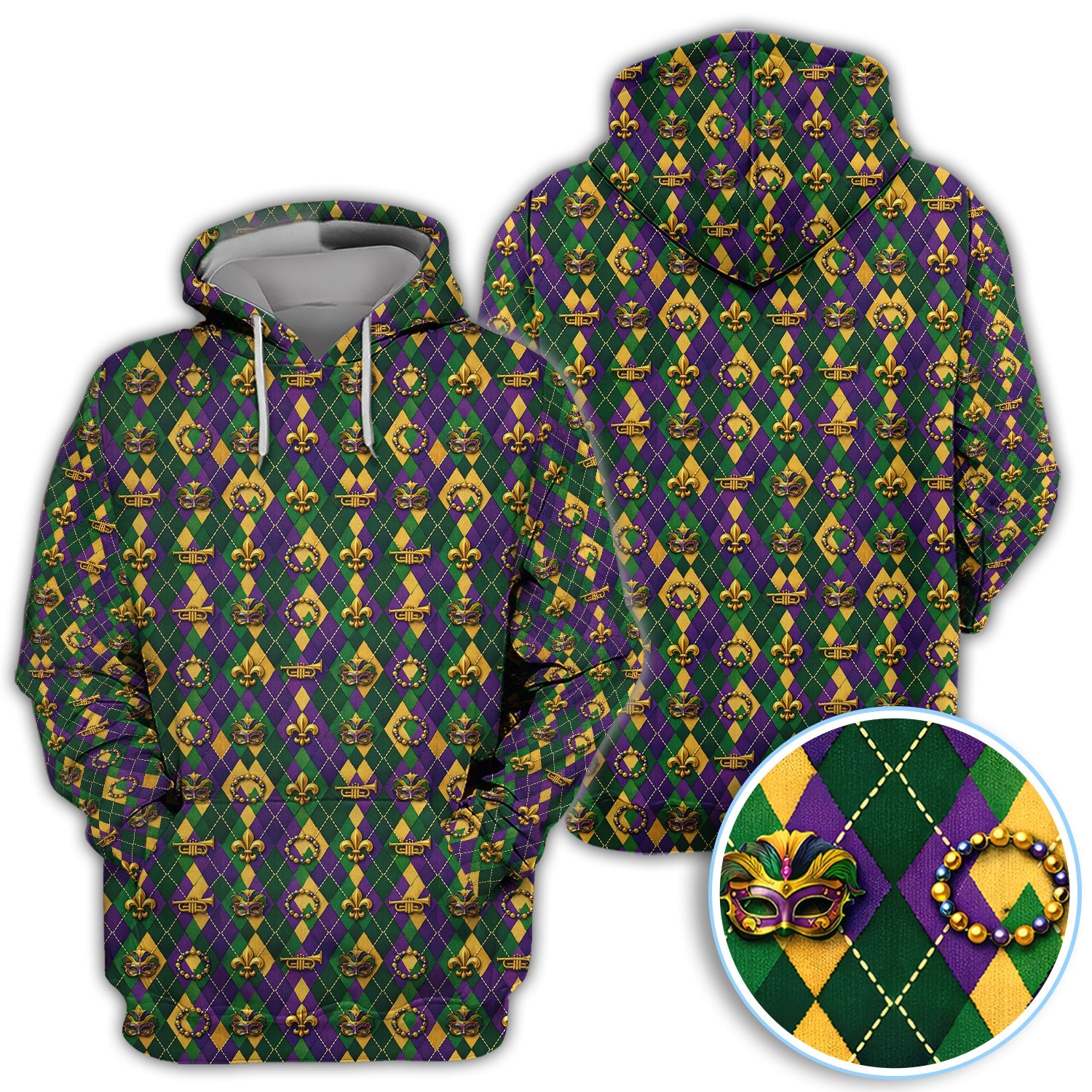 Mardi Gras Argyle Golf Polos, Carnival Pattern Golf Shirt For Golfer, Golf Gift For Men