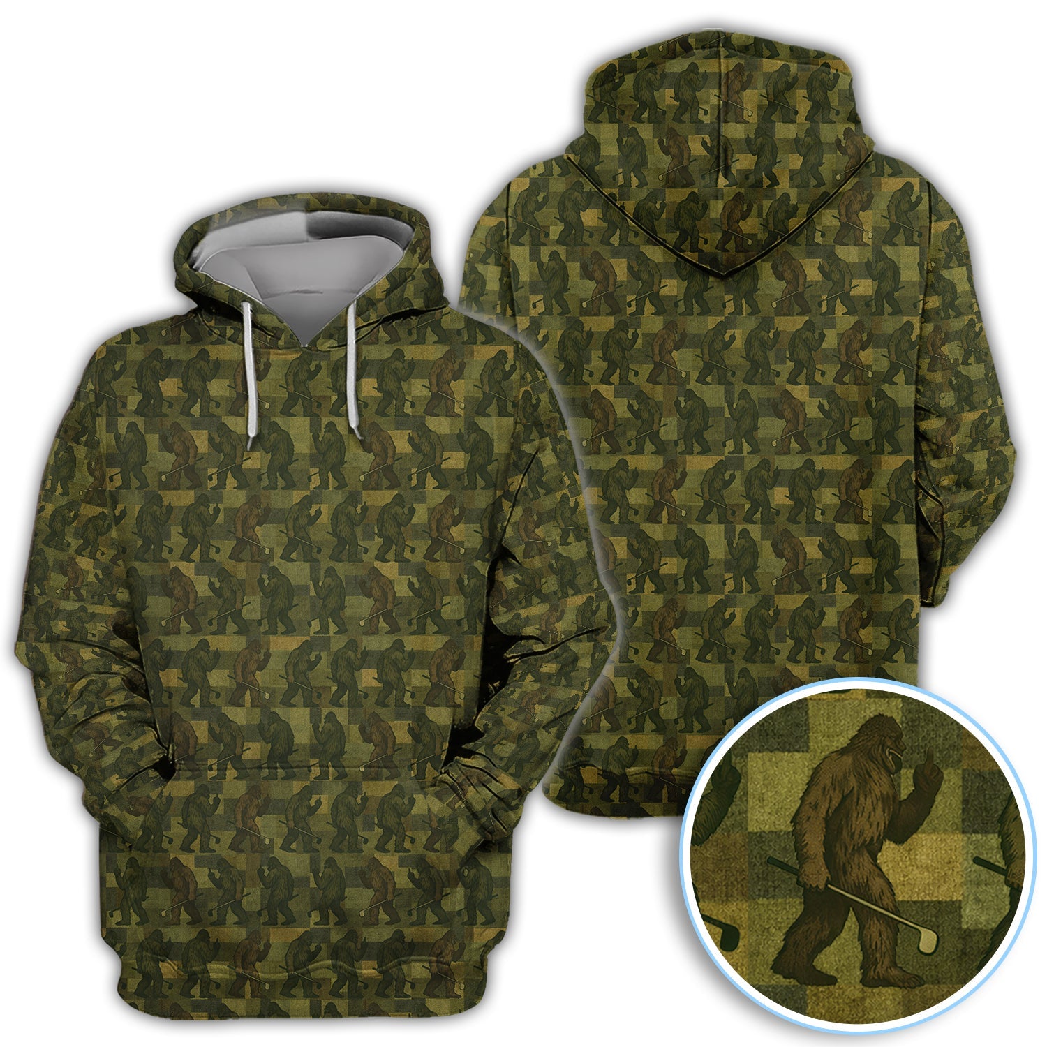Bigfoot Caro Pattern Golf Polos, Sasquatch Camo Golf Shirt For Golfer, Golf Gift For Men