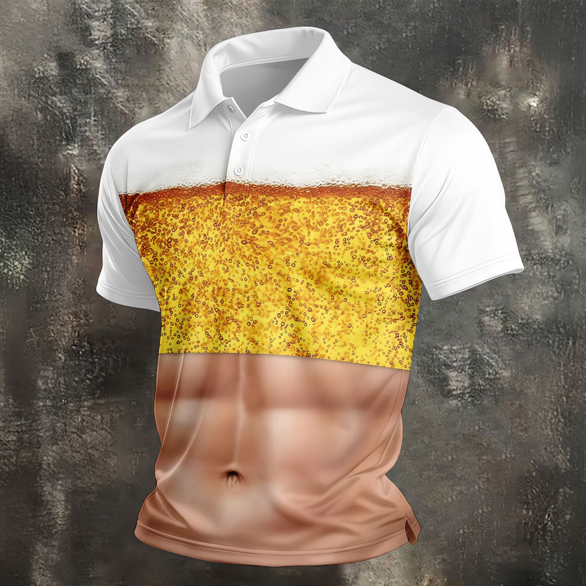 Bubbly Beer Foam Faux Abs Sleeveless Crop Golf Shirt, Printed Golf Shirts, Mens Golf Apparel