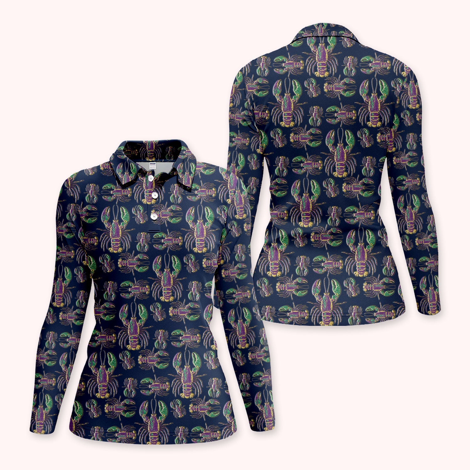Crazy Louisiana Crawfish Golf Shirt For Women, Mardi Gras Crawfish Pattern Golf Polos, Golf Gift For Golfer