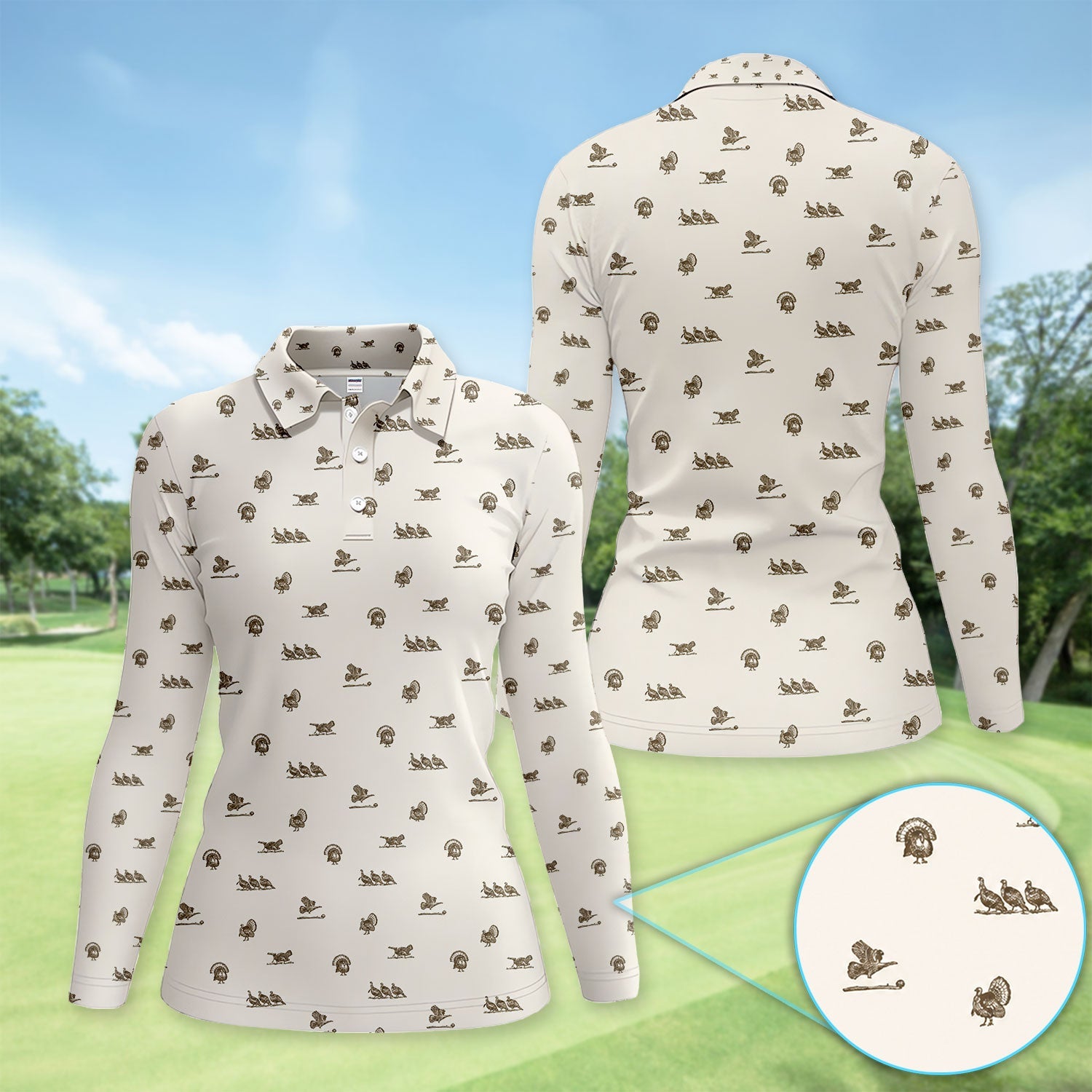Vintage Turkey Hunting Golf Pattern Shirt, Wild Turkey Camo Golf Shirt For Women, Hunter Gift