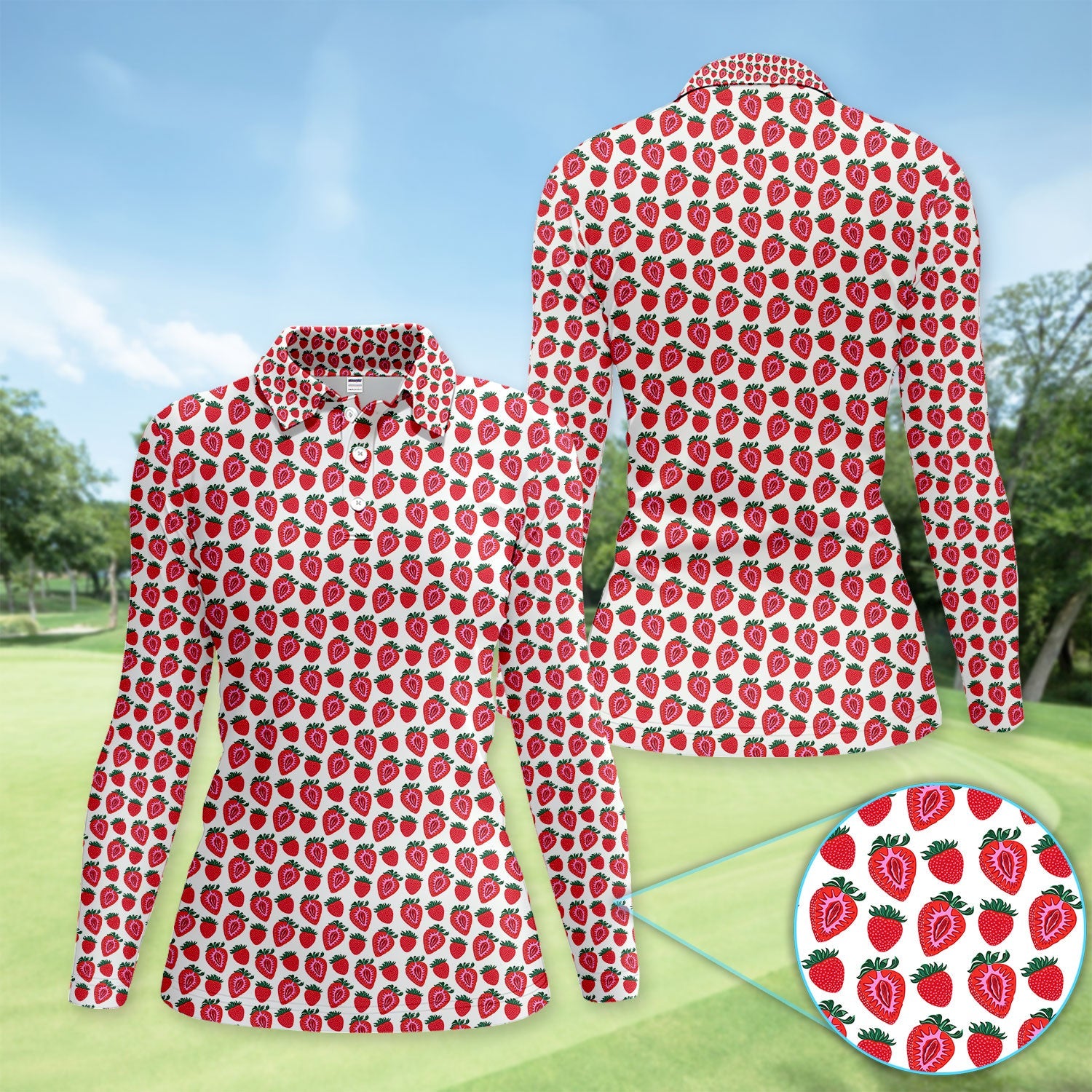 Cute Strawberry Golf Pattern Shirt, Sweet Fruit Aesthetic Golf Shirt For Women, Berry Lover Gift