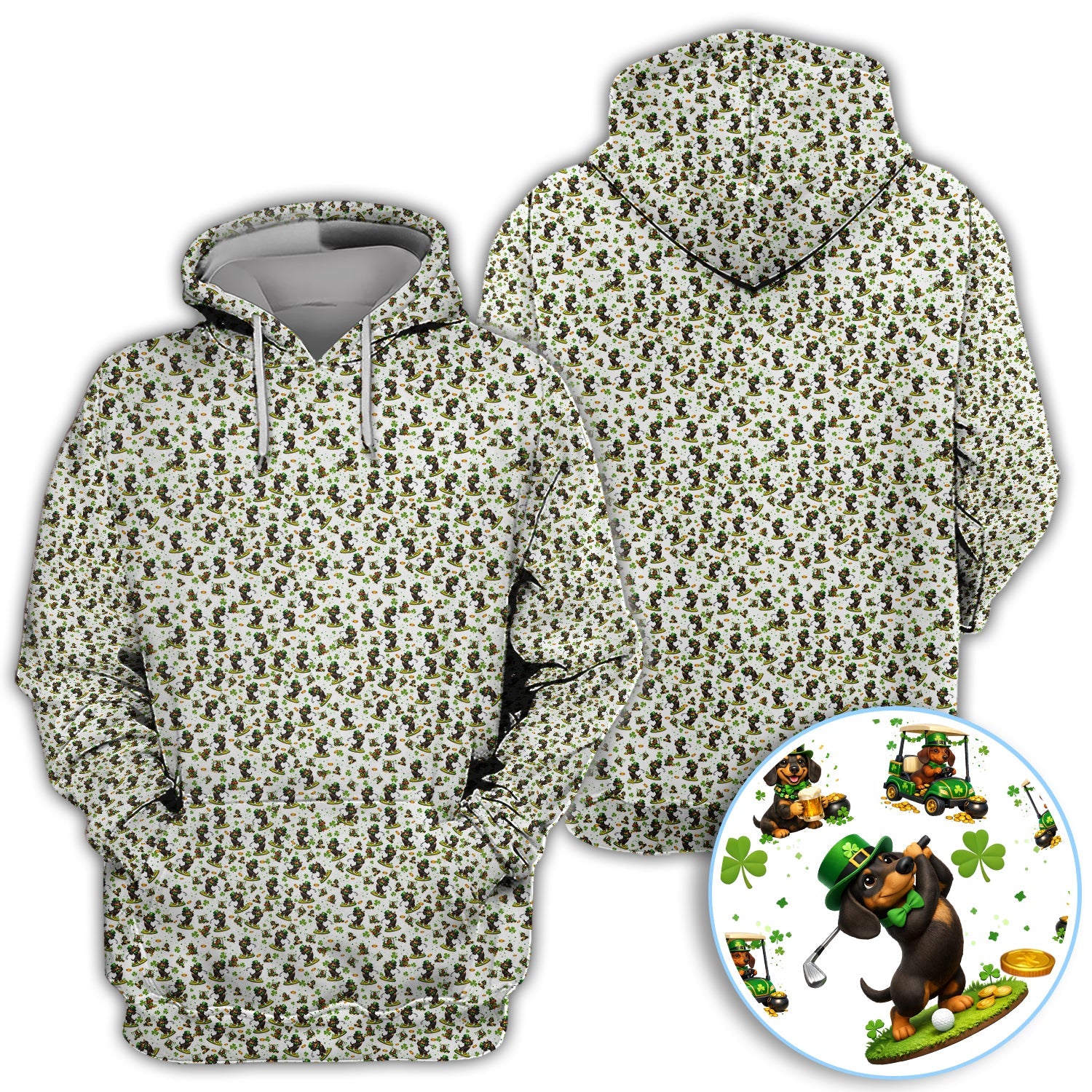 Dachshund Leprechaun Pattern Golf Shirt, Funny St.Patrick’s Day Golf Polos, Crazy Golf Gift For Golfer