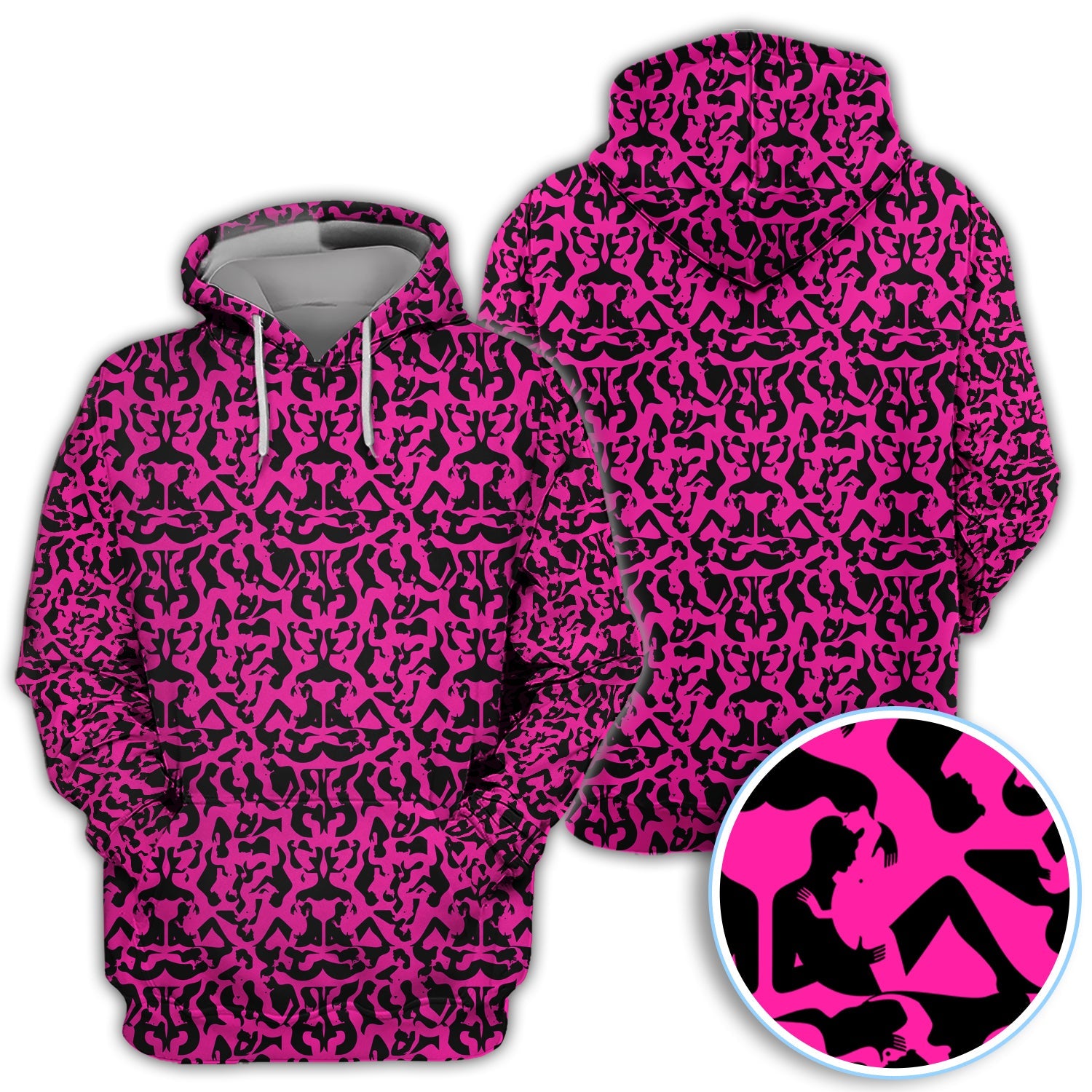 Bold Silhouette Pattern Polos, Hot Pink Abstract Golf Shirt, Golf Gift For Golfer