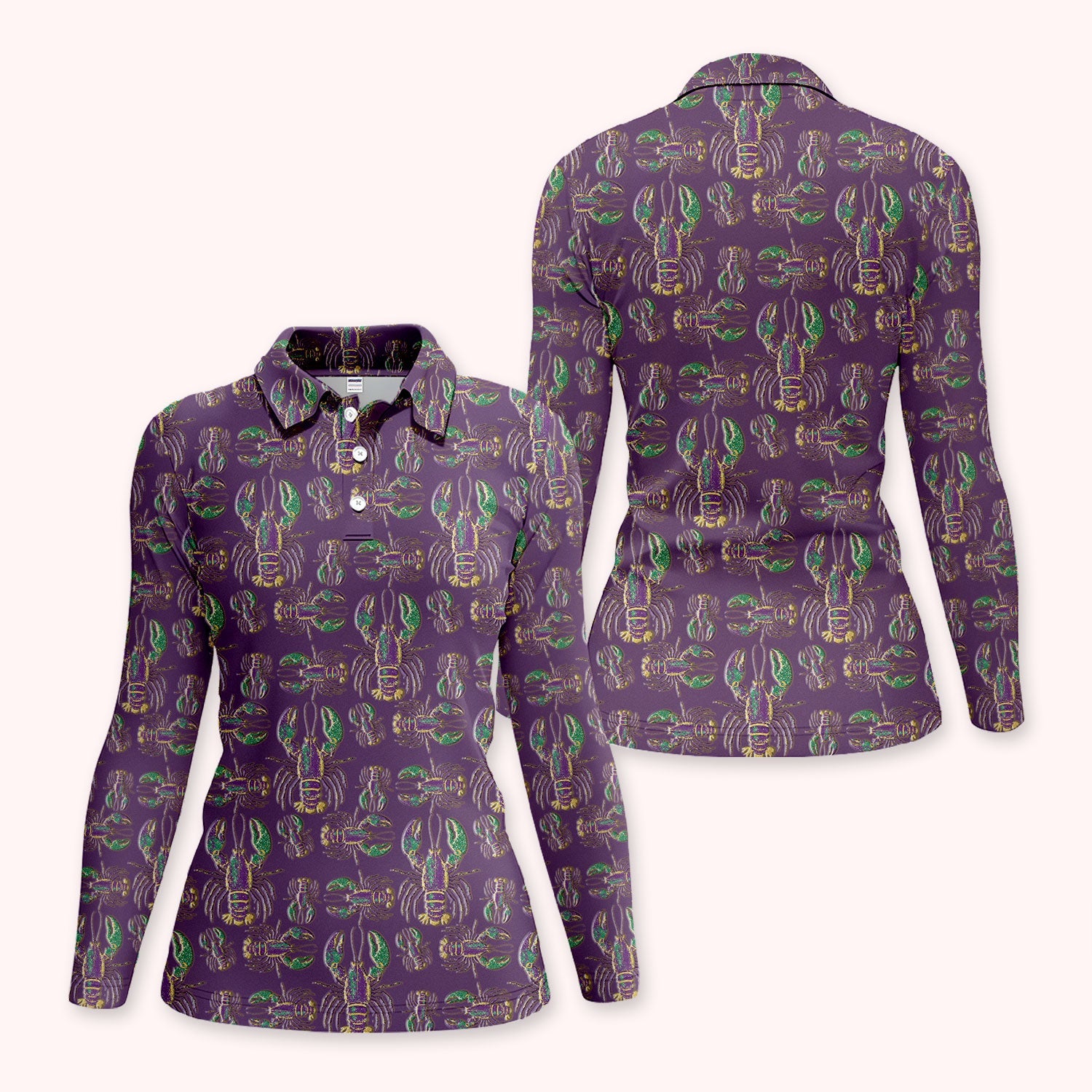 Crazy Louisiana Crawfish Golf Shirt For Women, Mardi Gras Crawfish Pattern Golf Polos, Golf Gift For Golfer