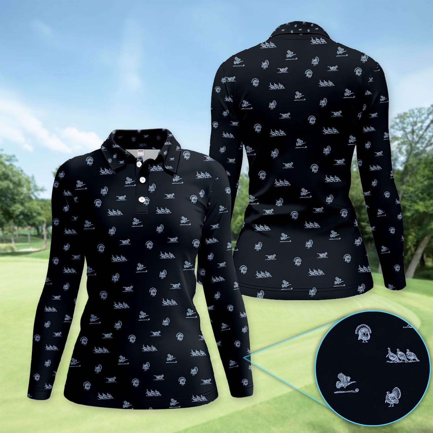 Vintage Turkey Hunting Golf Pattern Shirt, Wild Turkey Camo Golf Shirt For Women, Hunter Gift