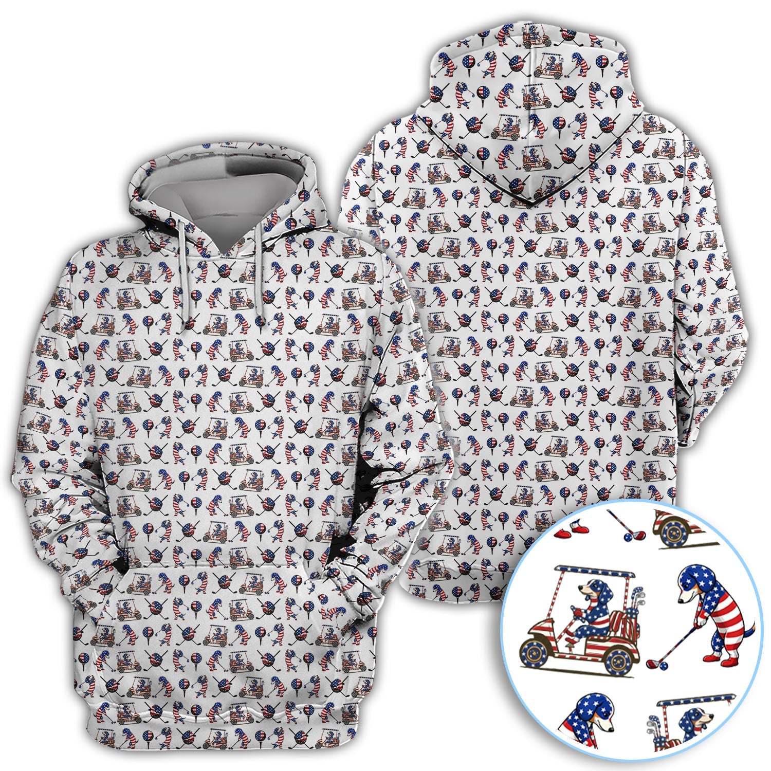 Patriotic Dachshund Golf Polos, USA Flag With Wiener Dog Pattern Golf Shirt, Funny Golf Gift For Golfer