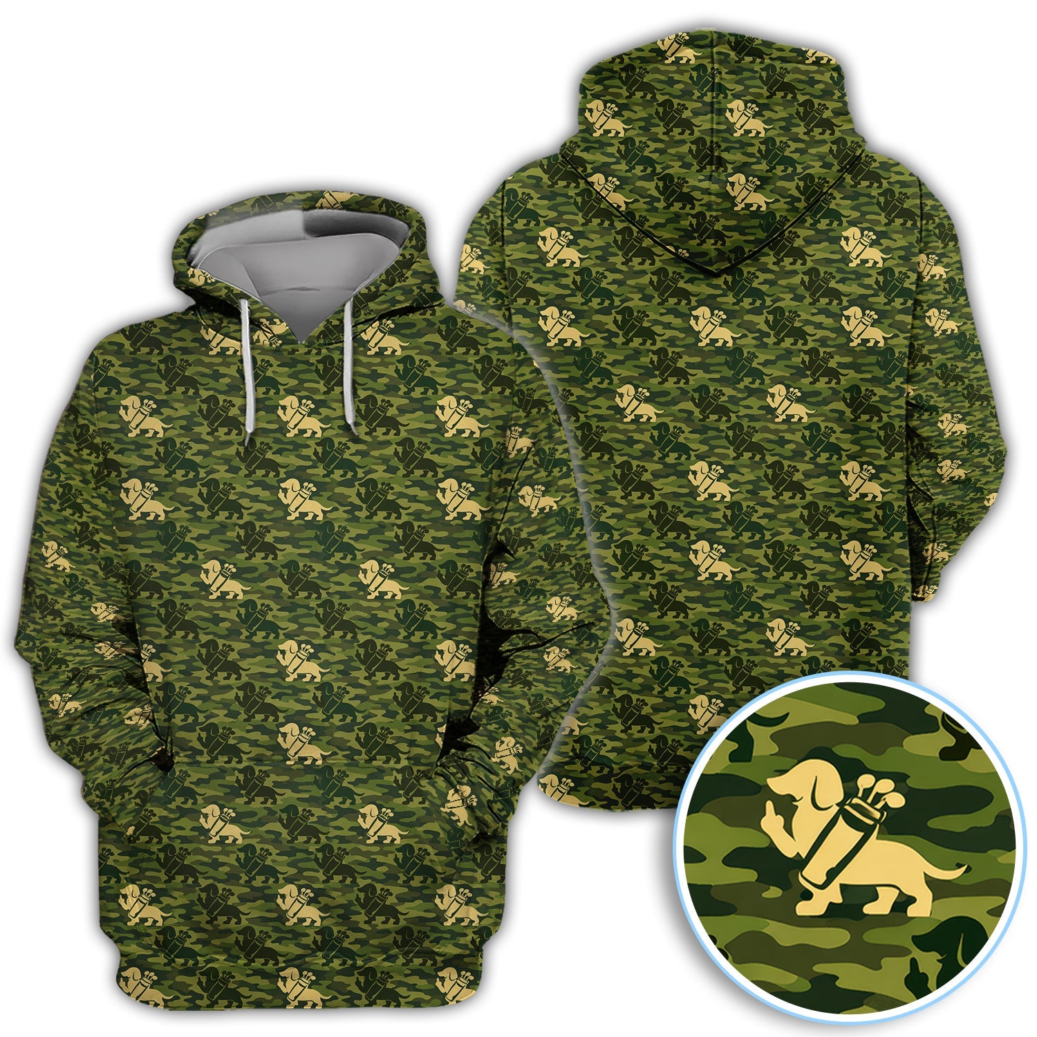 Dachshund Camo Pattern Golf Polos, Wiener Dog Golf Shirt For Golfer, Golf Gift For Men