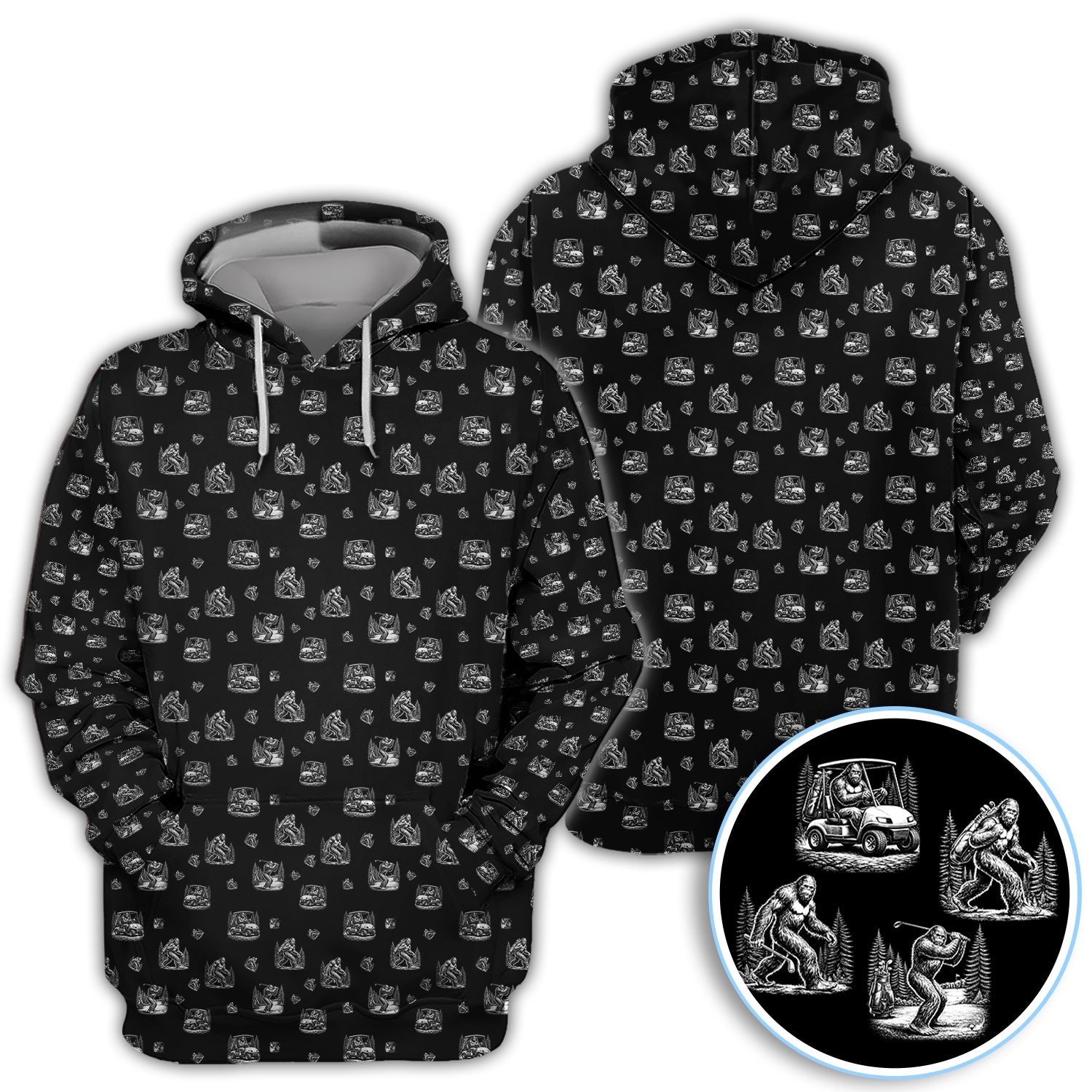 Bigfoot Pattern Golf Polos, Funny Sasquatch Golf Shirt, Crazy Golf Gift For Men