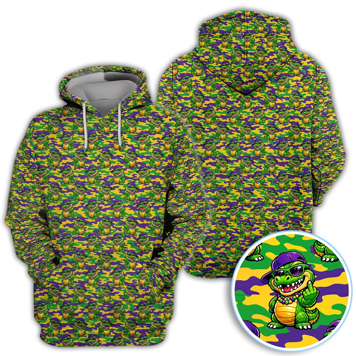 Mardi Gras Gator Golf Shirt, Funny Alligator Camo Pattern Golf Polos, Men Golf Gift