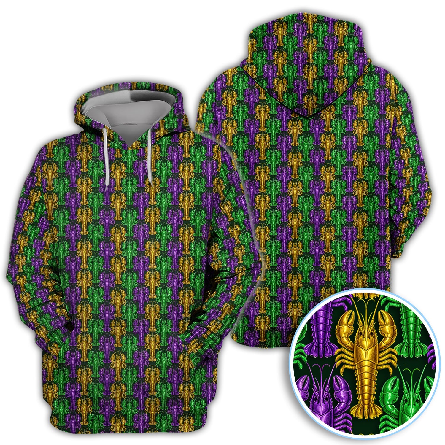 Mardi Gras Crawfish Pattern Golf Polos, Carnival Golf Shirt For Golfer, Golf Gift For Men