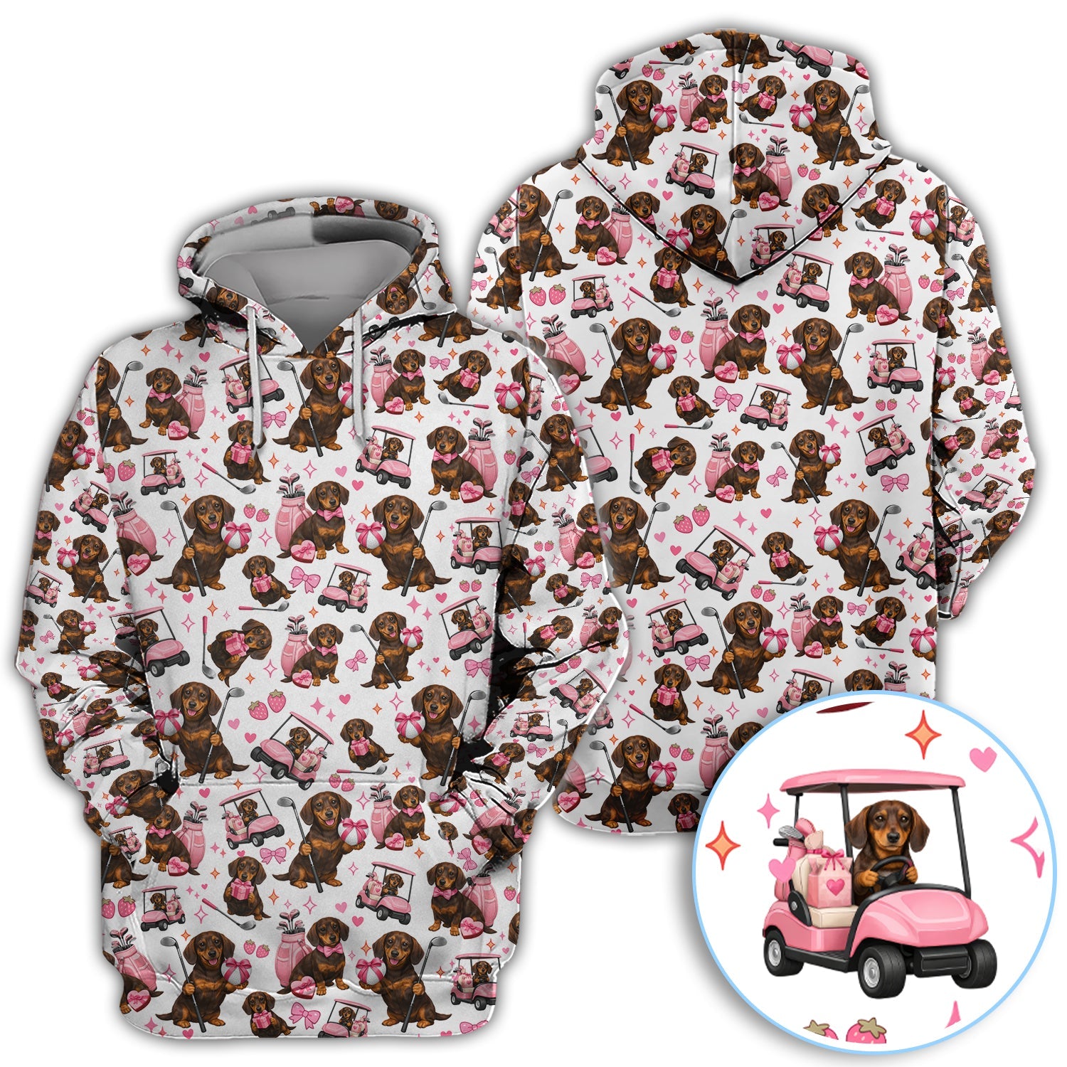 Dachshund Valentine Pattern Golf Shirt, Wiener Dog Golf Polos For Men, Golf Gift For Golfer