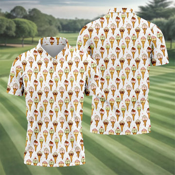 Adult Humor Ice Cream Golf Shirt, Funny Cone Pattern, Golf Shirt For Men