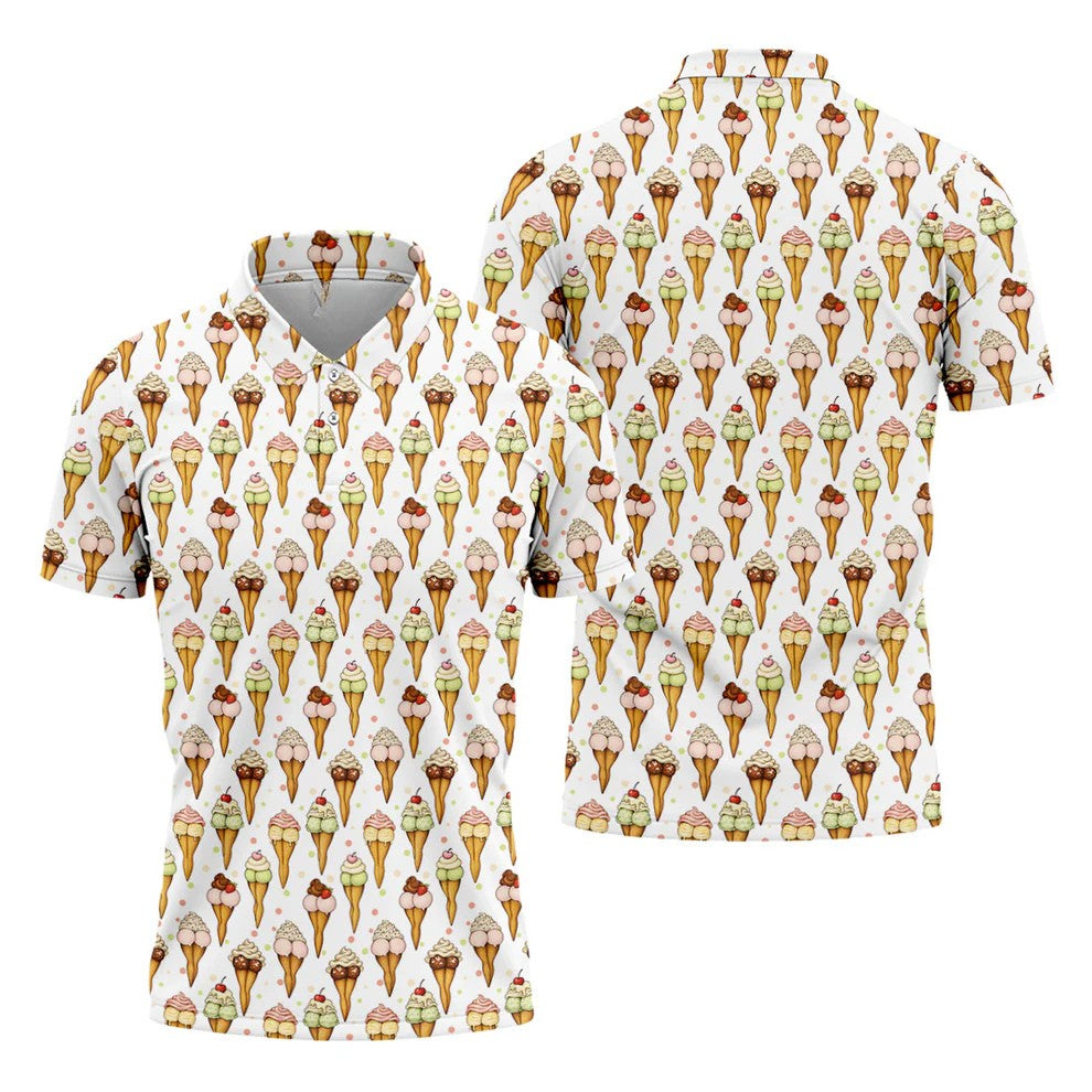 Adult Humor Ice Cream Golf Shirt, Funny Cone Pattern, Golf Shirt For Men