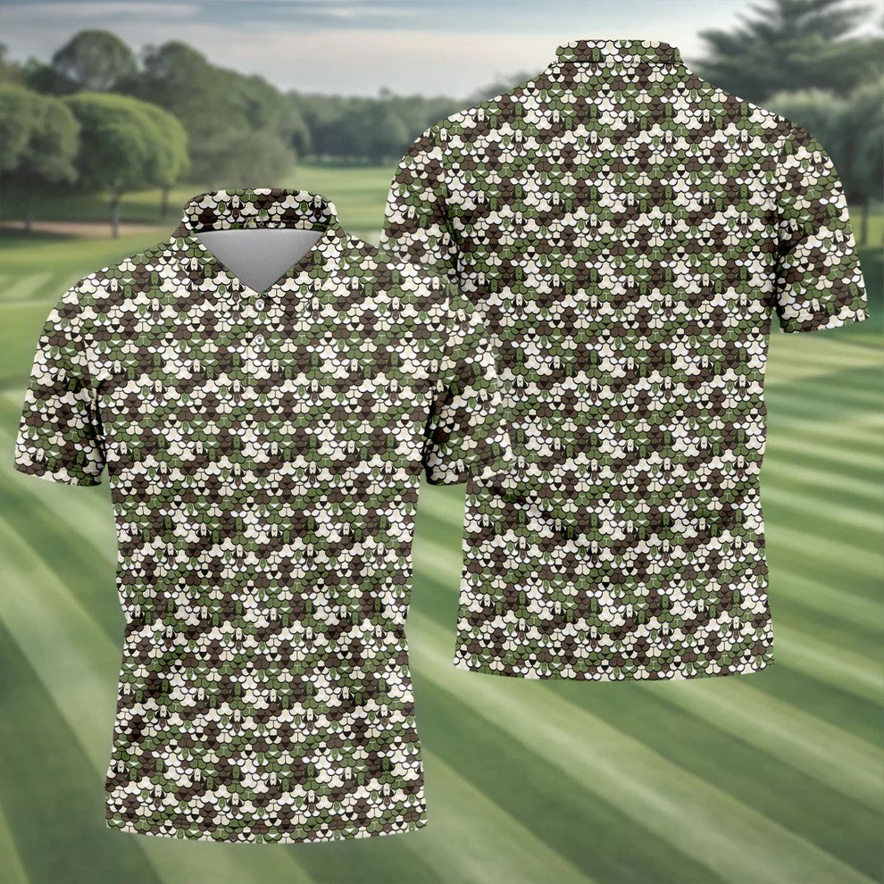 Adult Humor Mermaid Scale Golf Shirt, Woodland Scale Pattern Polo, Polo Shirts For Men