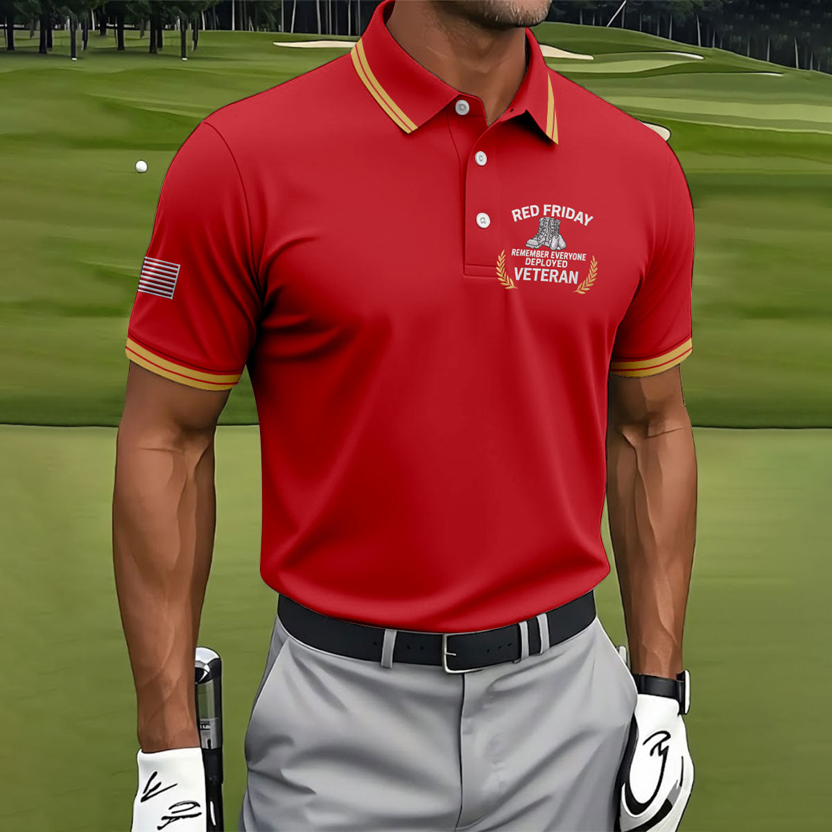 Red Friday Veteran Memorial 250 Years Golf Tops For Men, Patriotic Father's Day Golf Shirt