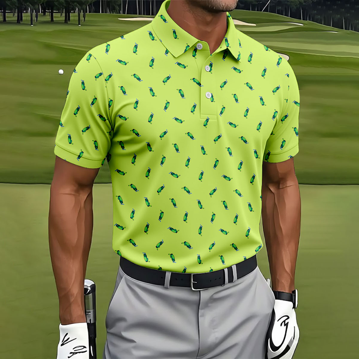 The Best Dad By Par Doodle Pattern Father's Day Golf Shirt, Golf Gift For Dad