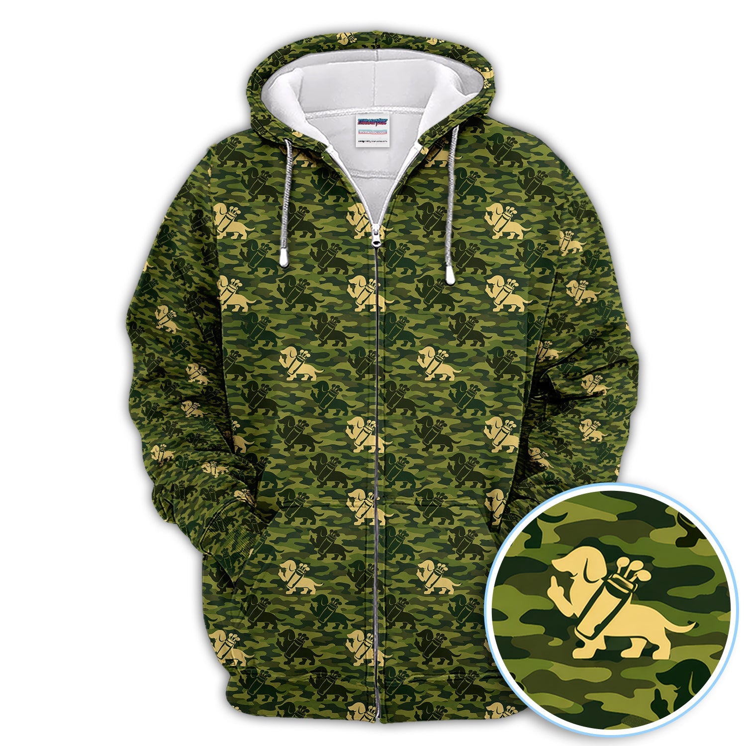 Dachshund Camo Pattern Golf Polos, Wiener Dog Golf Shirt For Golfer, Golf Gift For Men