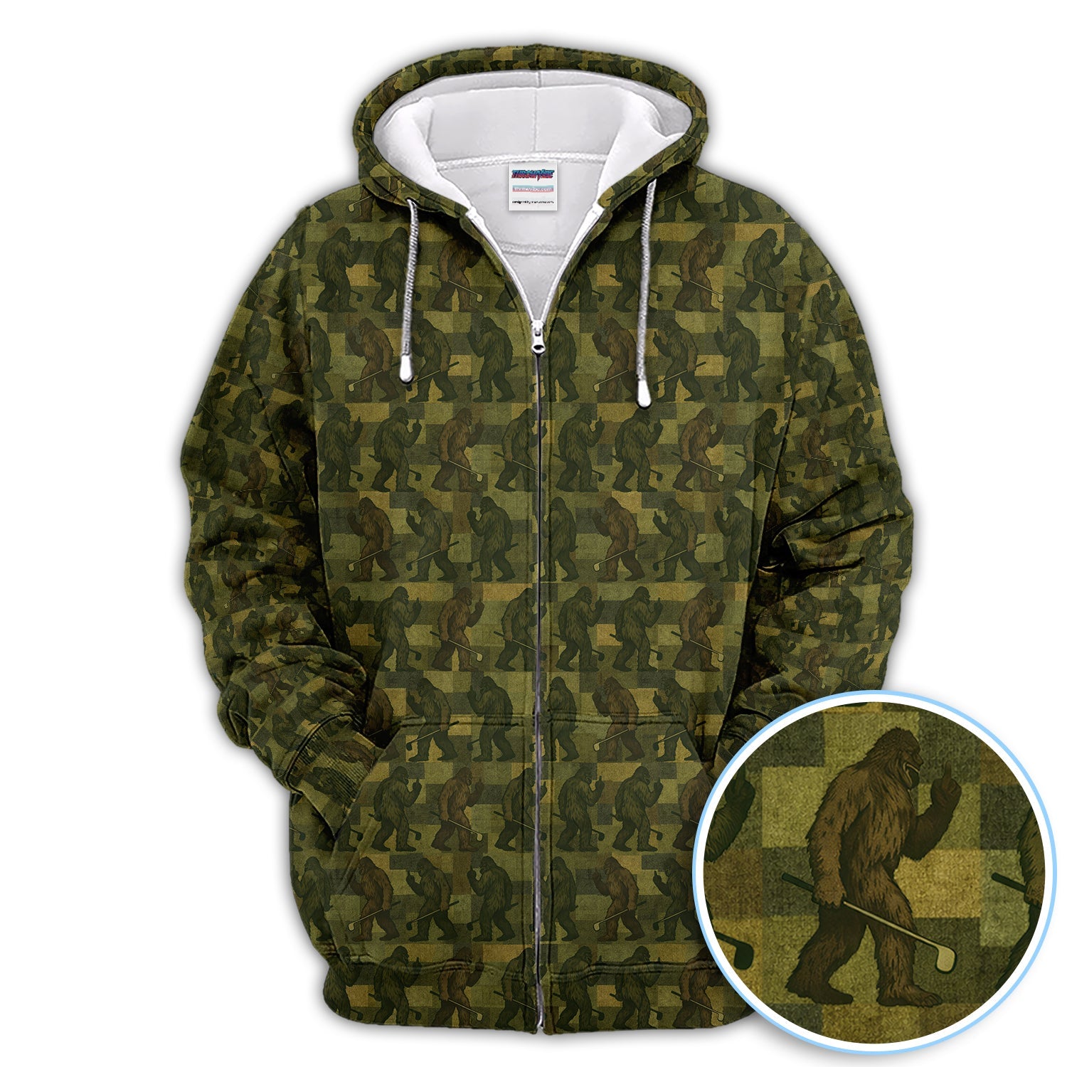 Bigfoot Caro Pattern Golf Polos, Sasquatch Camo Golf Shirt For Golfer, Golf Gift For Men