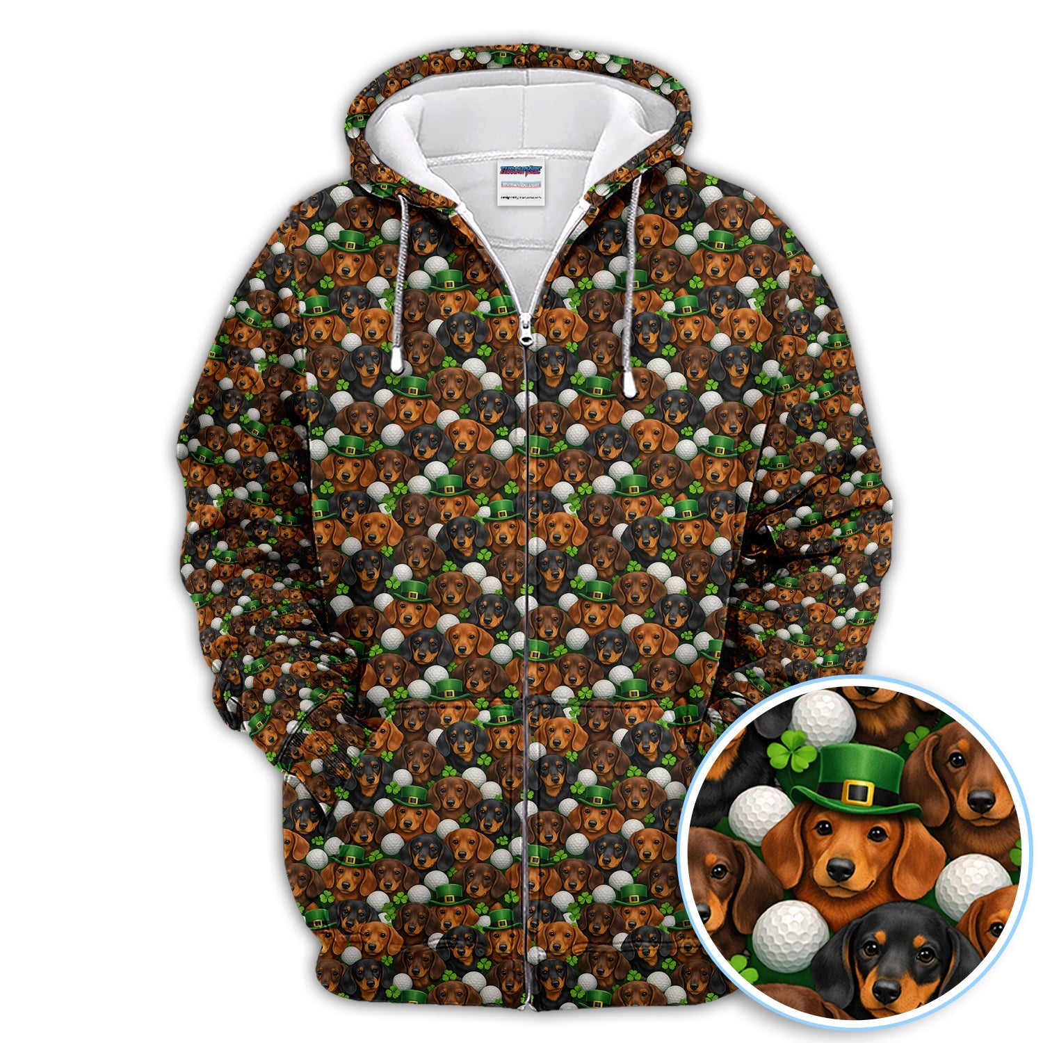 Dachshund St. Patrick’s Day Golf Polos, Wiener Dog Pattern Golf Shirt For Men, Funny Golf Gift For Golfer