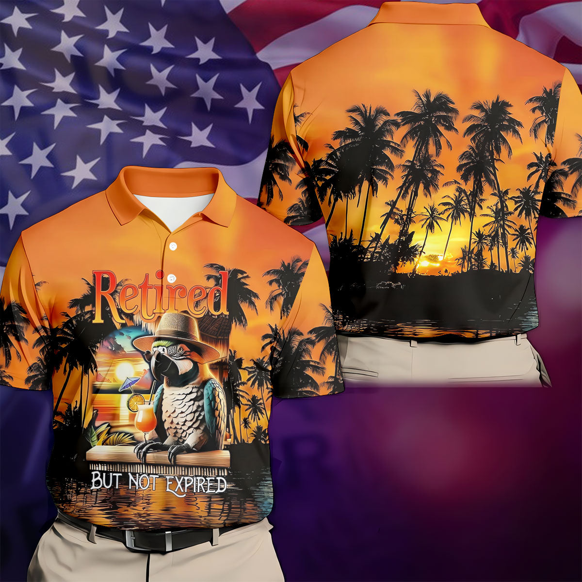 Funny Retirement Parrot Beach Vacation Golf Shirt, Mens Golf Polo, Printed Golf Shirts