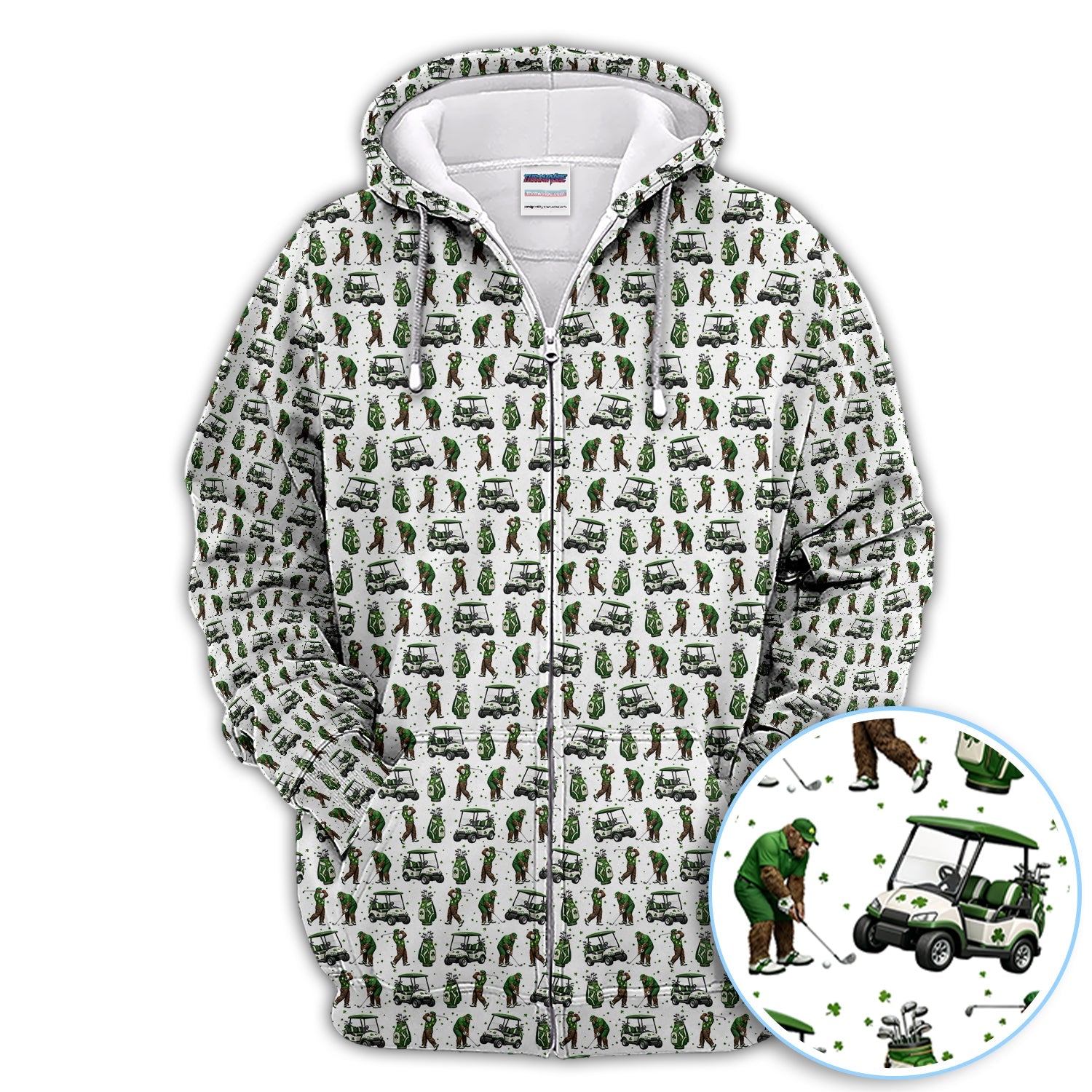 Bigfoot Golf St. Patrick’s Day Pattern Golf Polos, Sasquatch Golf Shirt For Golfer, Crazy Men's Golf Gift
