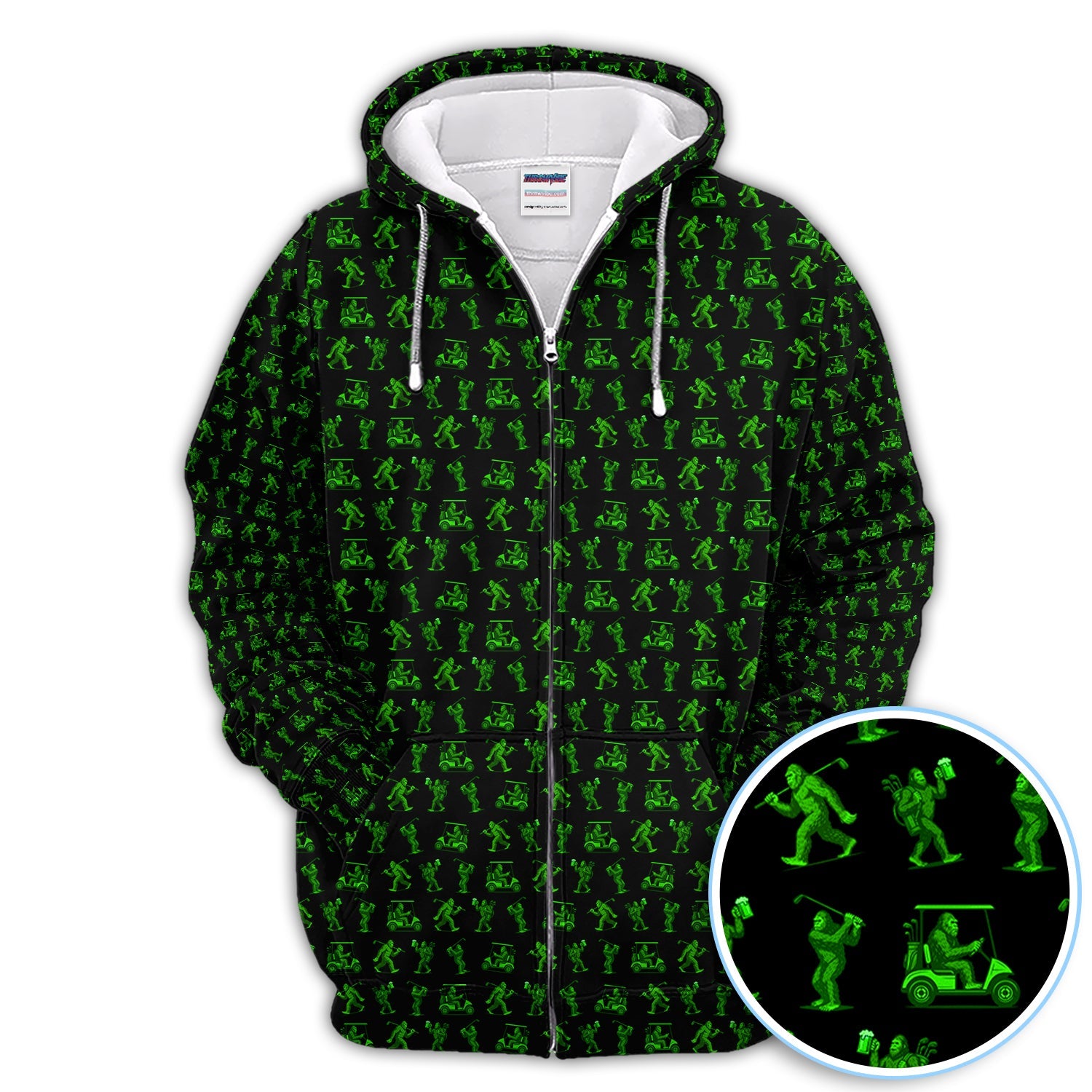 Bigfoot Golf Pattern Shirt, Funny Sasquatch Golf Polos For Men, Neon Green Golf Shirt For Golfer