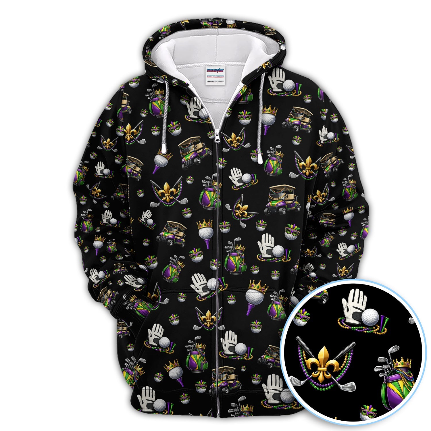 Mardi Gras Pattern Golf Shirt For Men, Funny Golf Polos, Crazy Golf Gift For Golfer