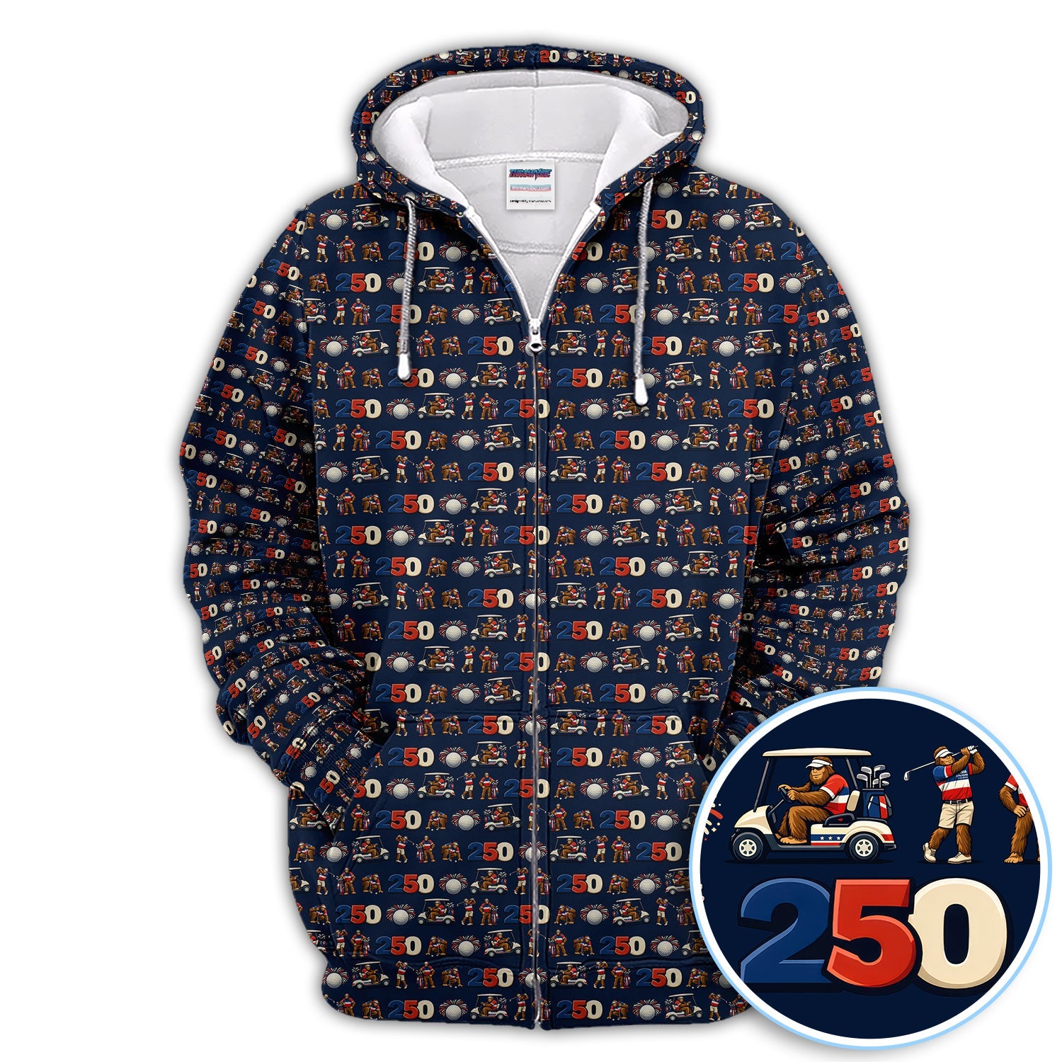 Funny Bigfoot Pattern Golf Shirt, 250th Anniversary Golf Polos, Golf Gift For Golfer