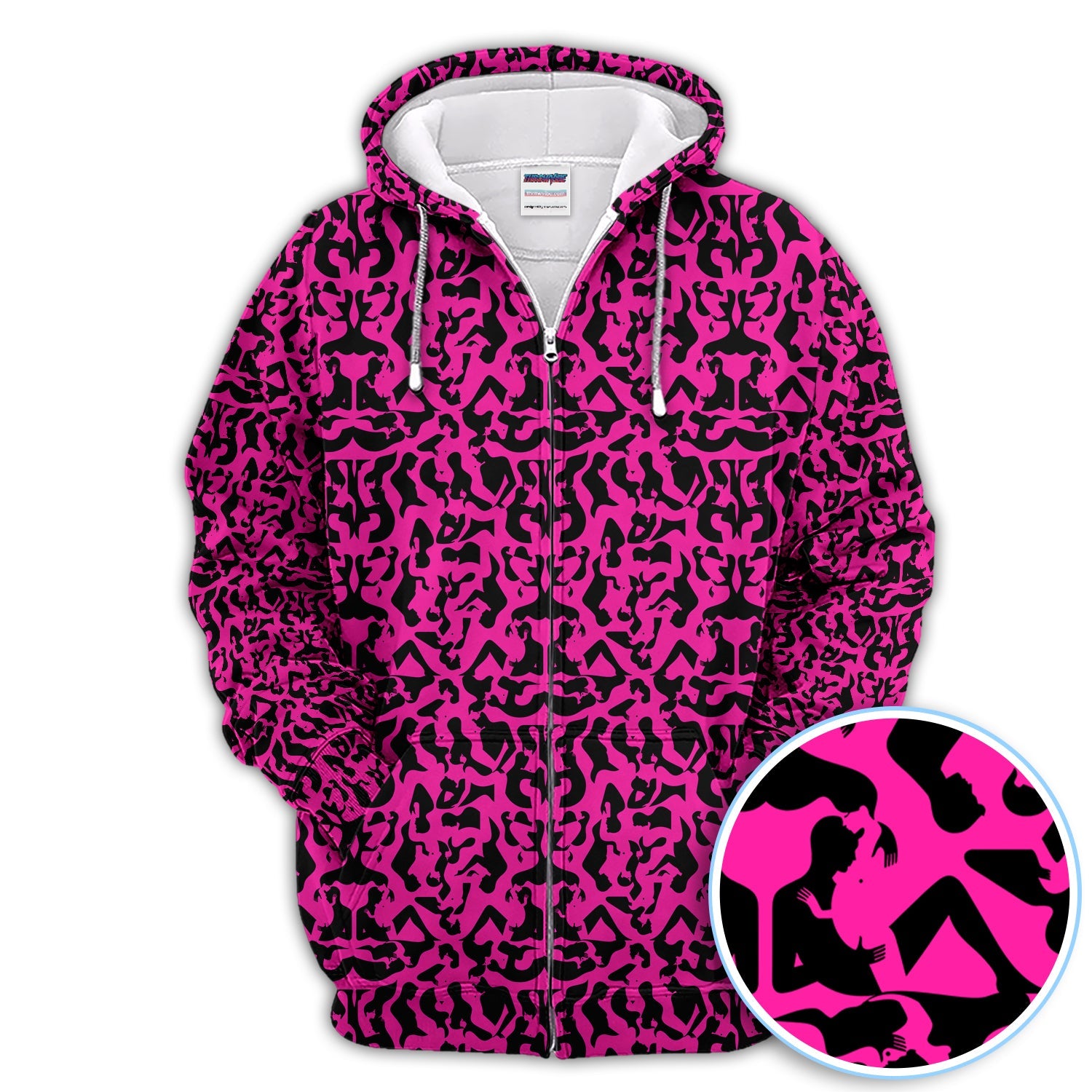Bold Silhouette Pattern Polos, Hot Pink Abstract Golf Shirt, Golf Gift For Golfer