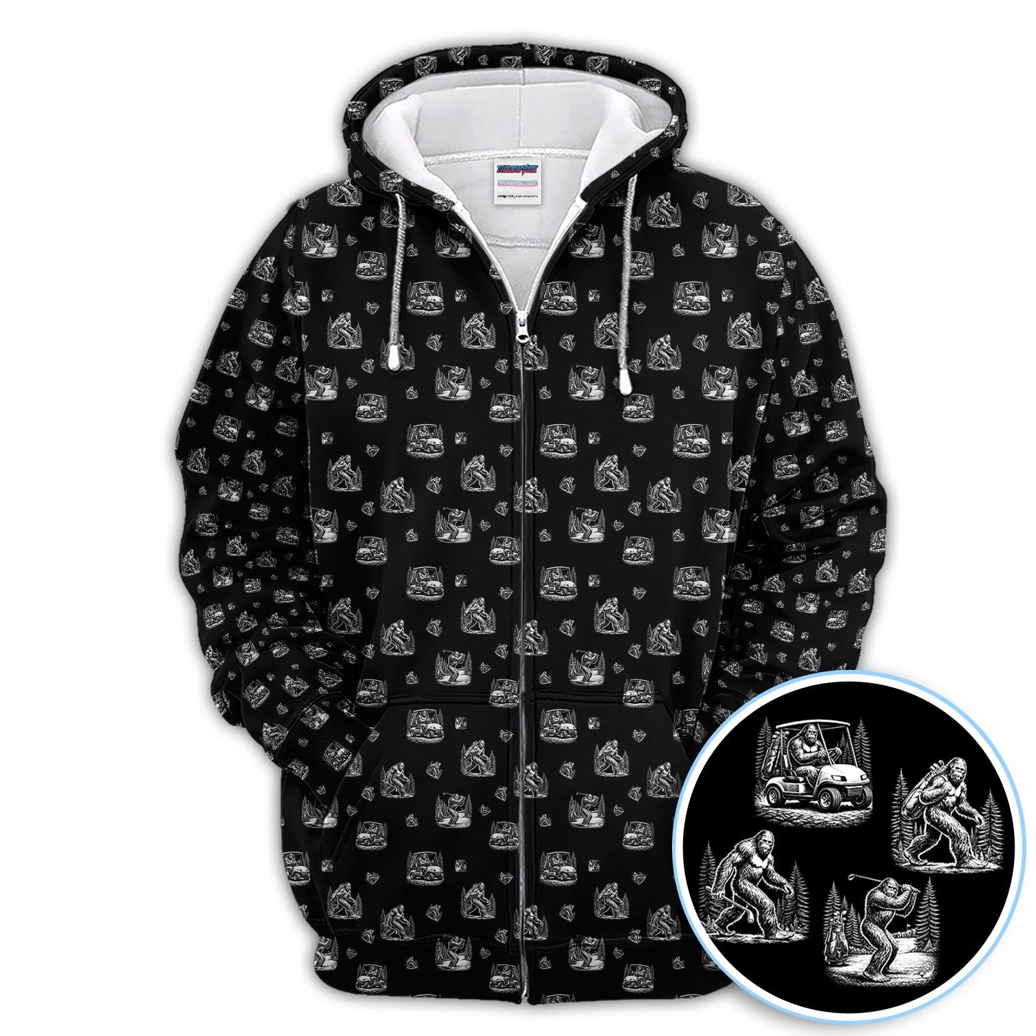 Bigfoot Pattern Golf Polos, Funny Sasquatch Golf Shirt, Crazy Golf Gift For Men